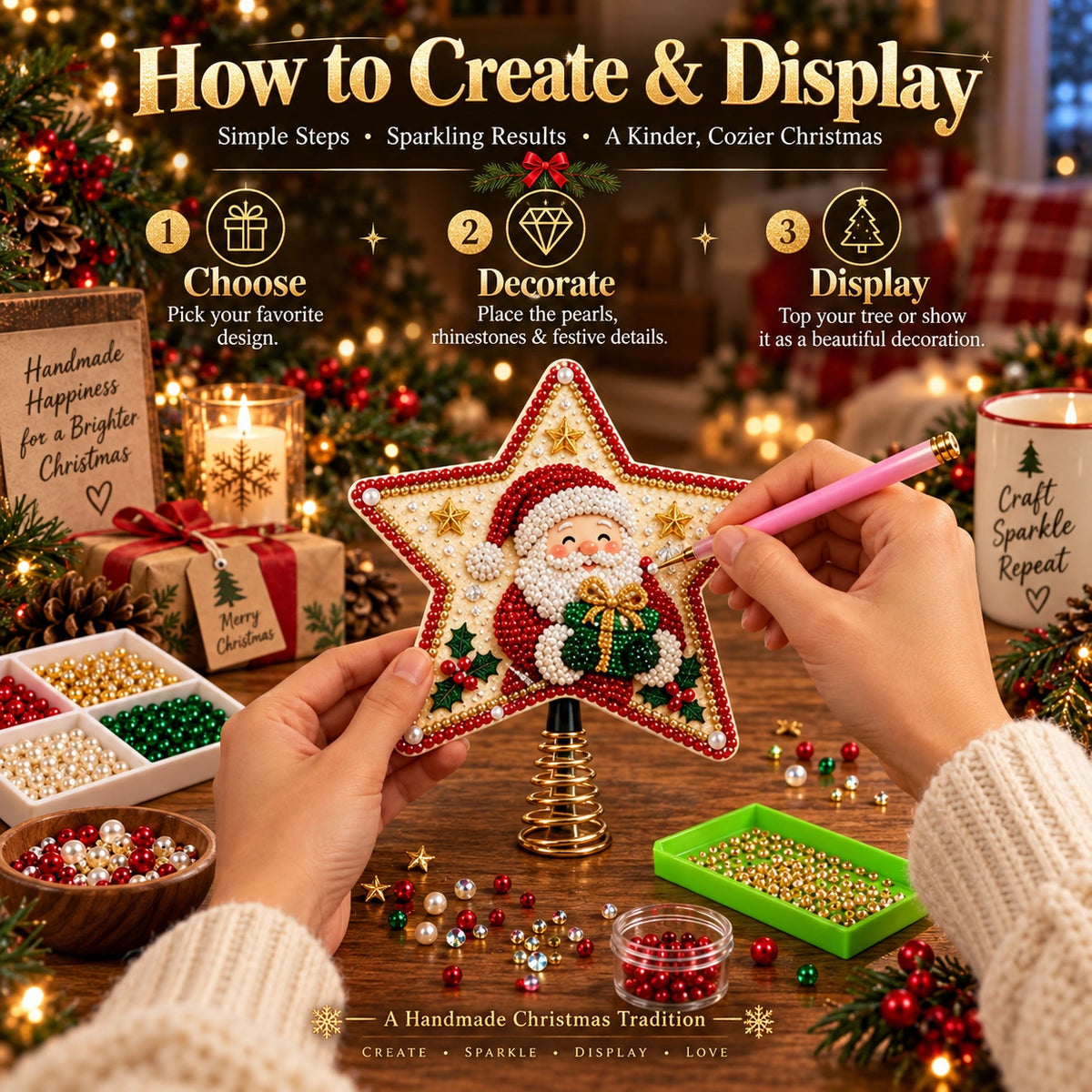 Christmas Pearl Diamond Art Tree Topper DIY Kit