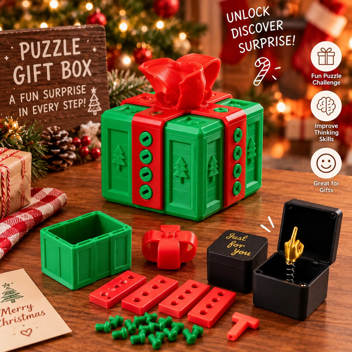 Christmas Puzzle Gift Box – 3D Printed Surprise Unlocking Box