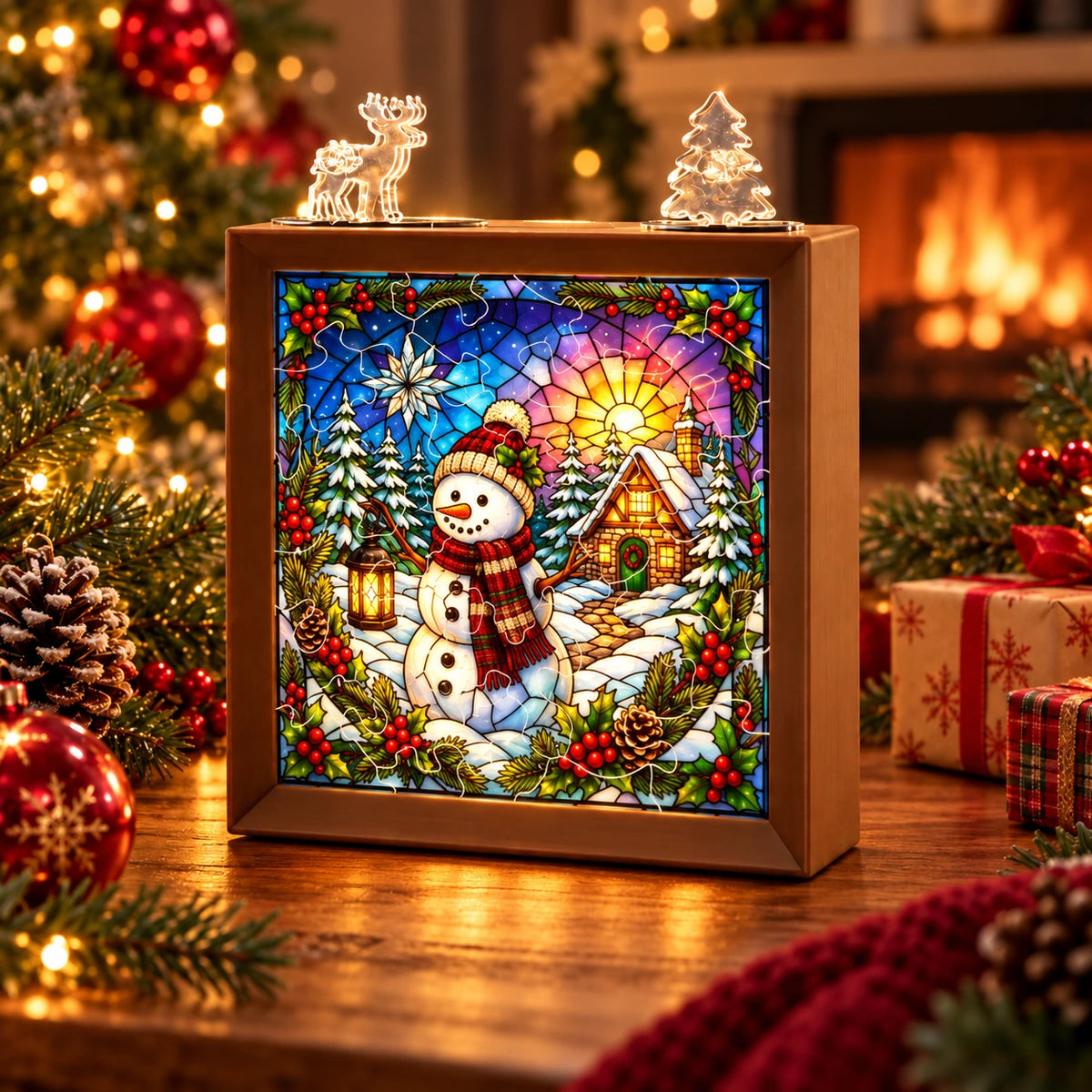 Christmas DIY Puzzle Night Light – Stained Glass Holiday Decor