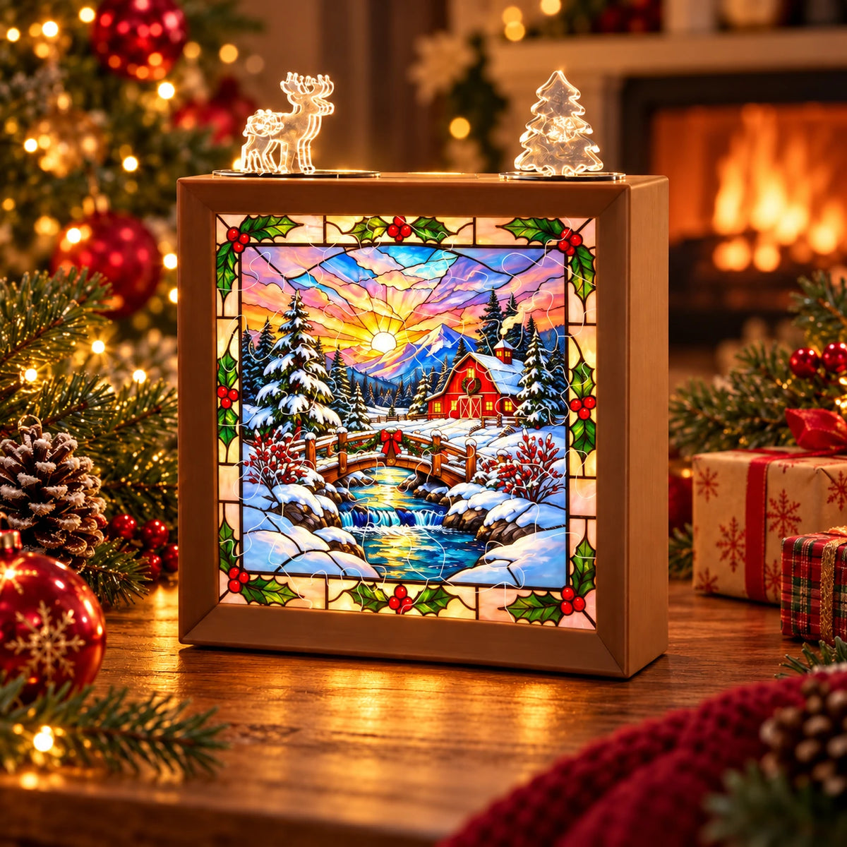 Christmas DIY Puzzle Night Light – Stained Glass Holiday Decor