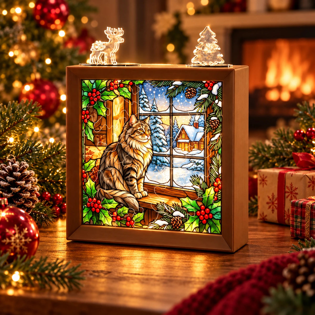 Christmas DIY Puzzle Night Light – Stained Glass Holiday Decor