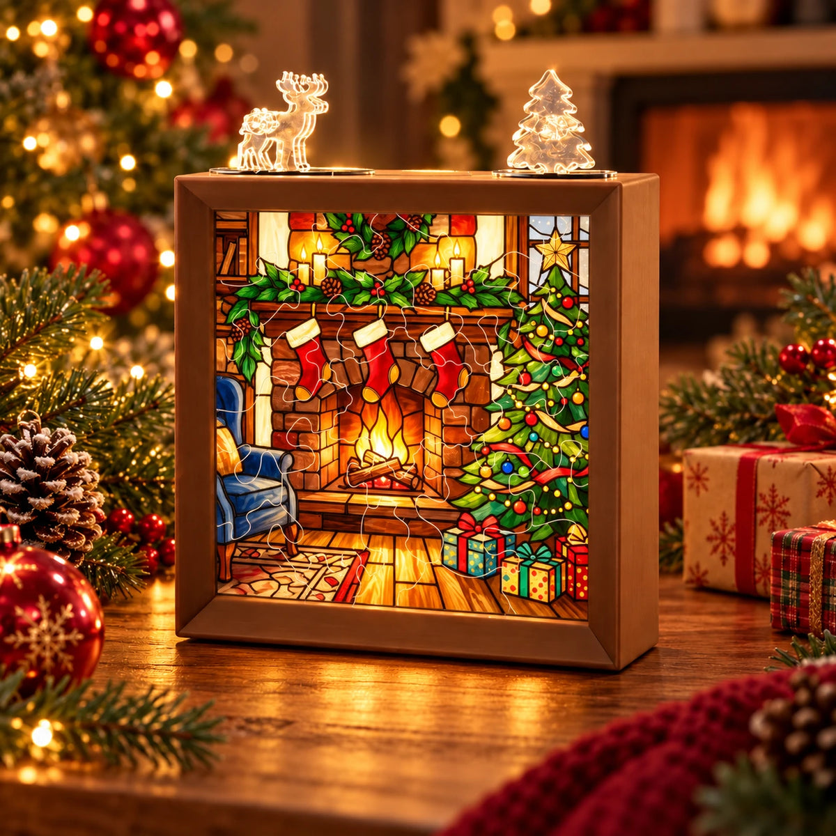 Christmas DIY Puzzle Night Light – Stained Glass Holiday Decor