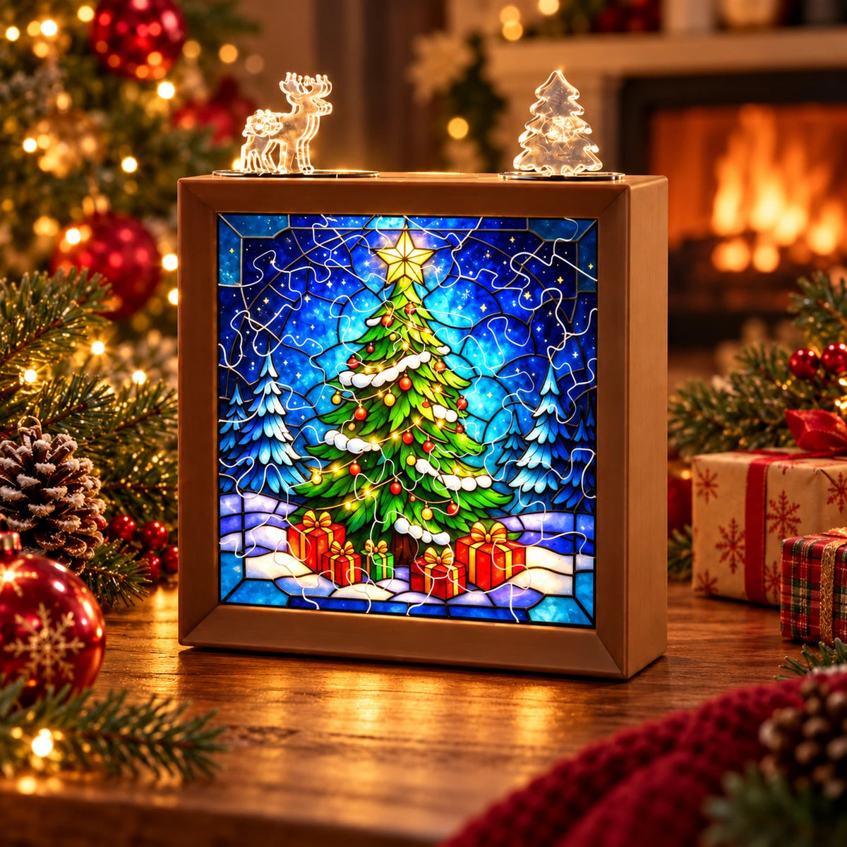 Christmas DIY Puzzle Night Light – Stained Glass Holiday Decor