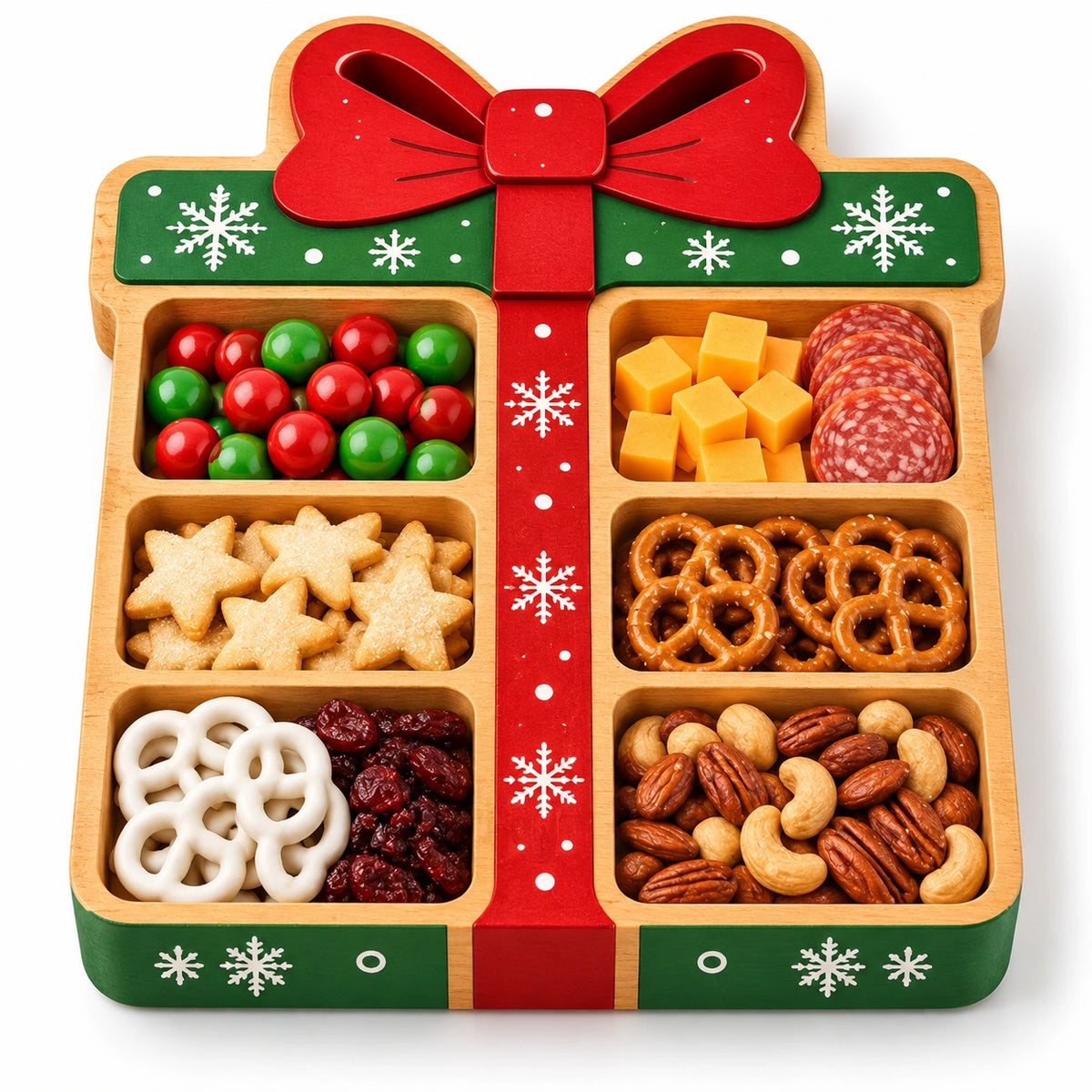 Christmas Wooden Snack Serving Tray – Festive Holiday Appetizer Platter