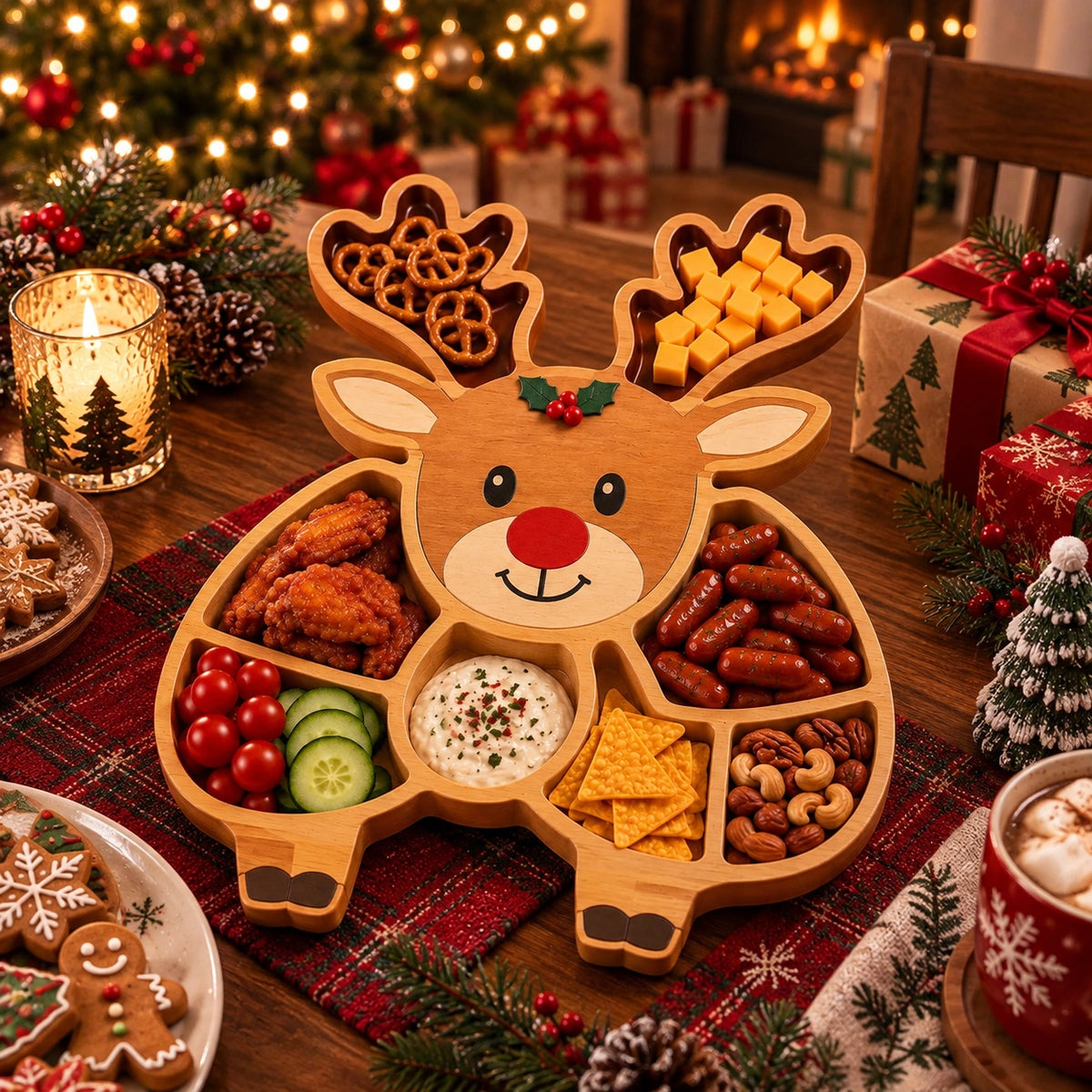 Christmas Wooden Snack Serving Tray – Festive Holiday Appetizer Platter