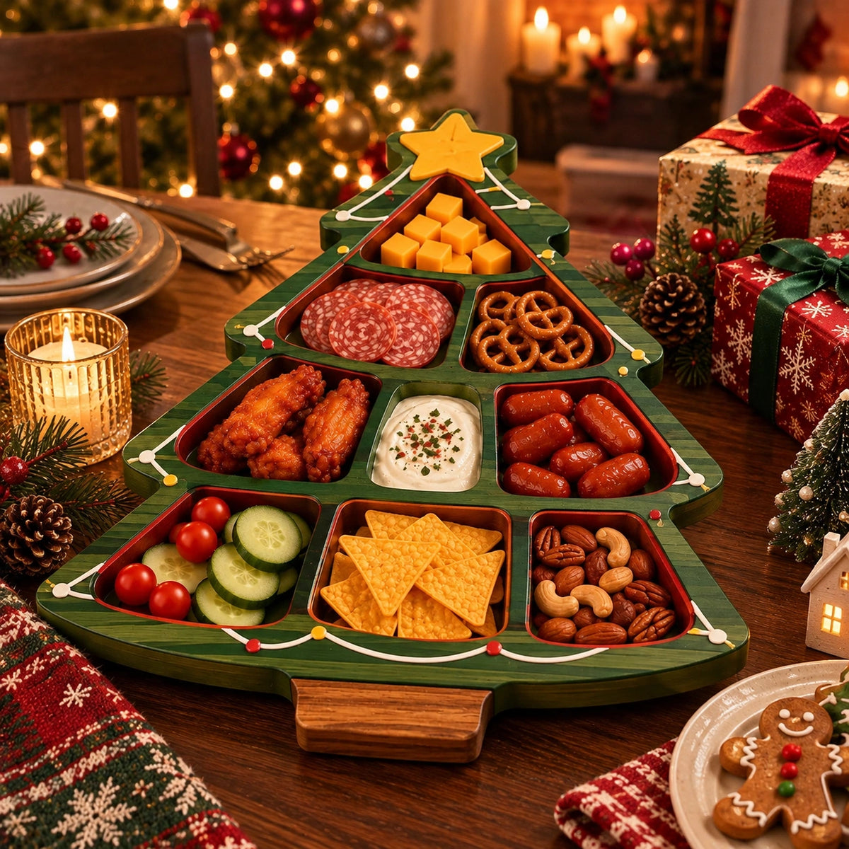Christmas Wooden Snack Serving Tray – Festive Holiday Appetizer Platter