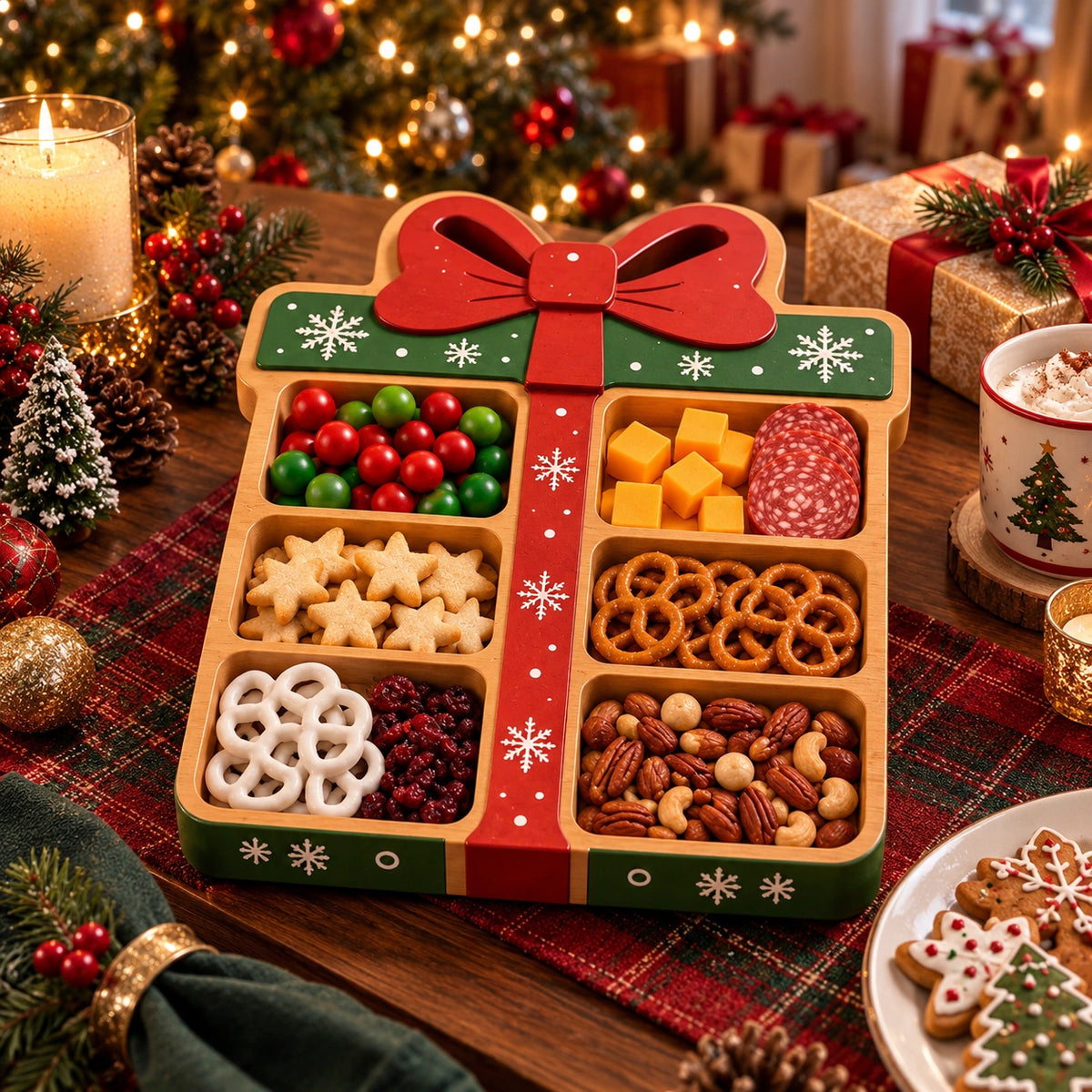 Christmas Wooden Snack Serving Tray – Festive Holiday Appetizer Platter