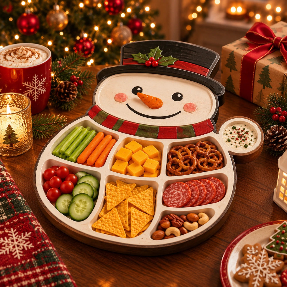 Christmas Wooden Snack Serving Tray – Festive Holiday Appetizer Platter