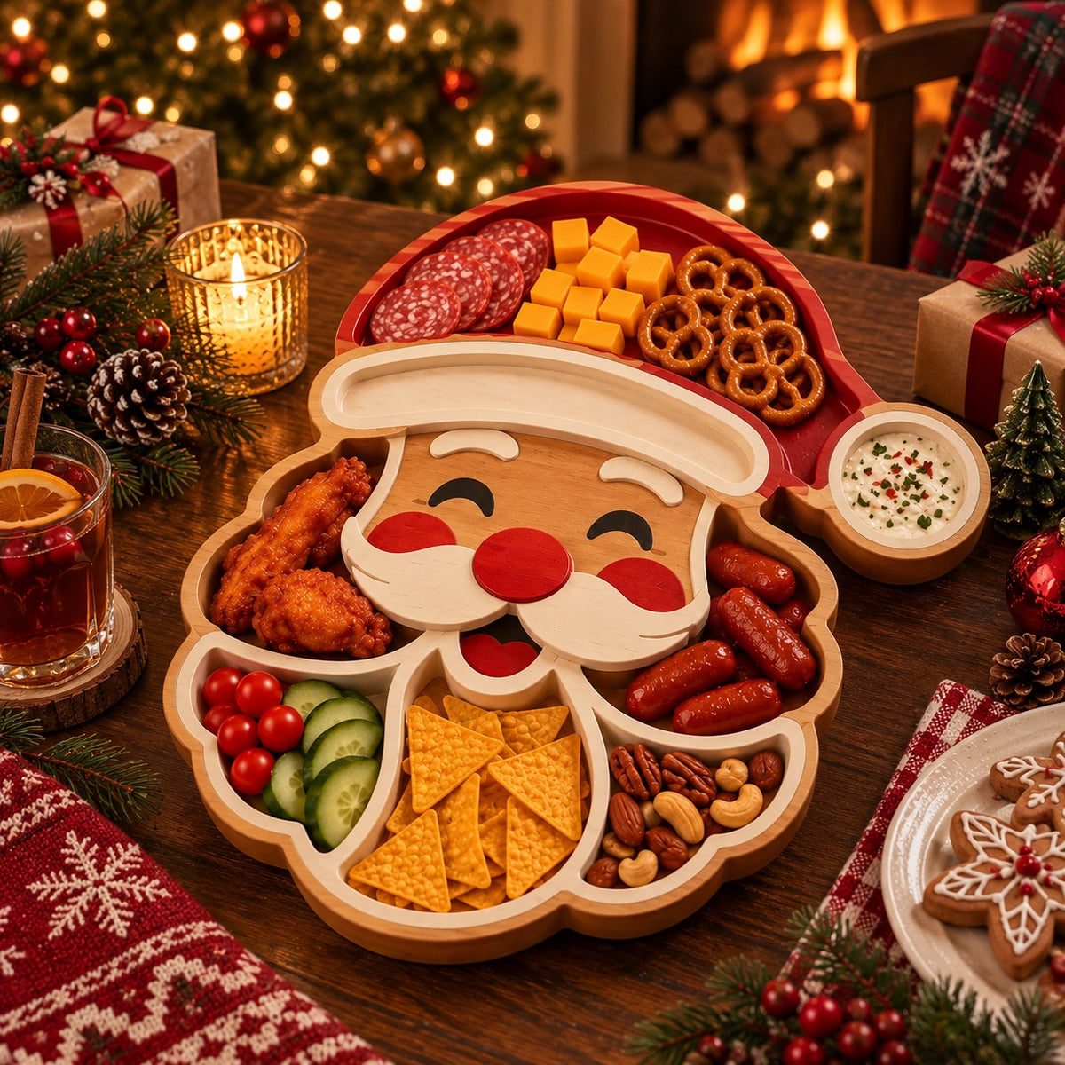 Christmas Wooden Snack Serving Tray – Festive Holiday Appetizer Platter