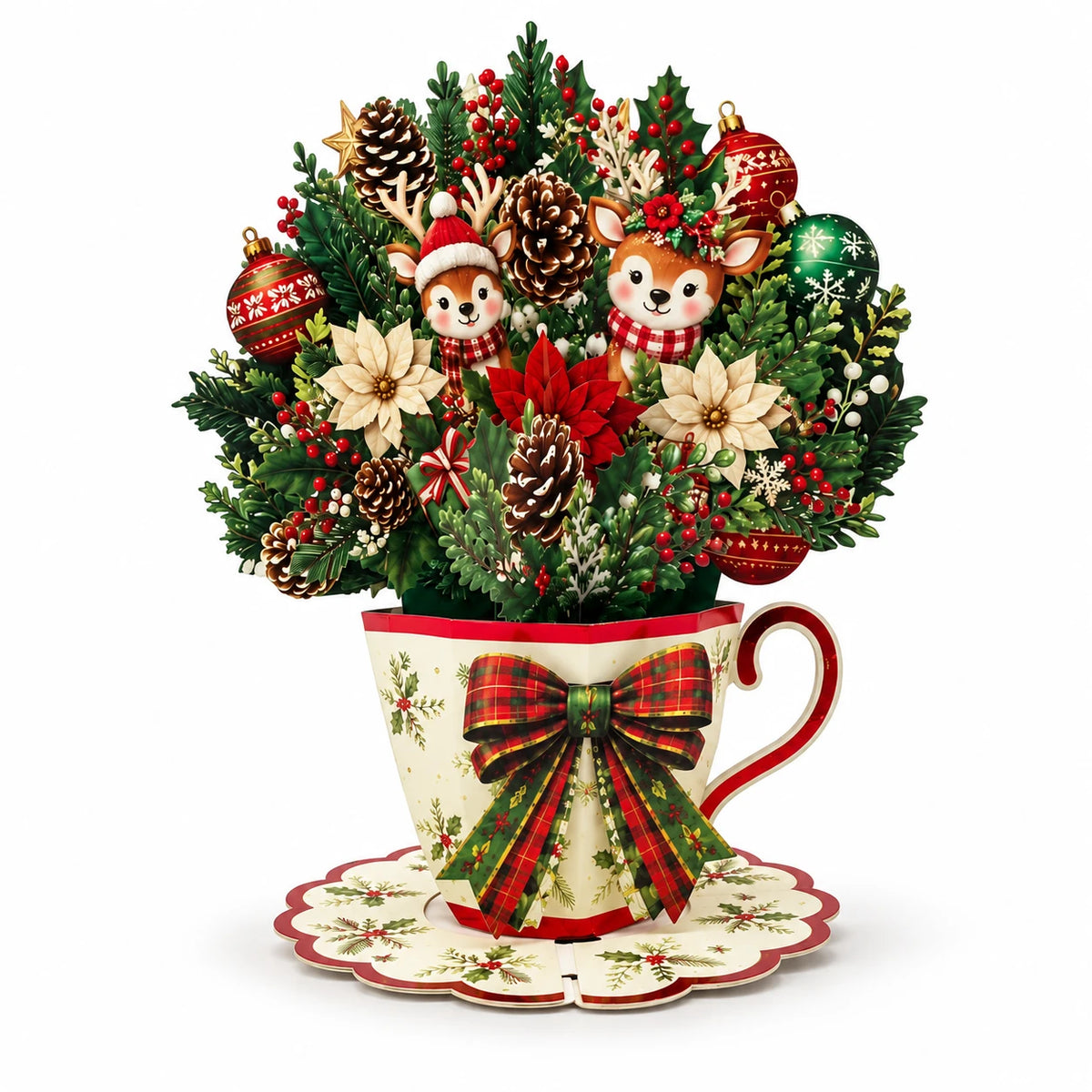 3D Pop-Up Christmas Teacup Bouquet Card – Elegant Holiday Flower Greeting Card Gift