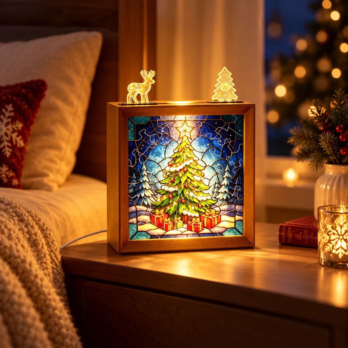 Christmas DIY Puzzle Night Light – Stained Glass Holiday Decor