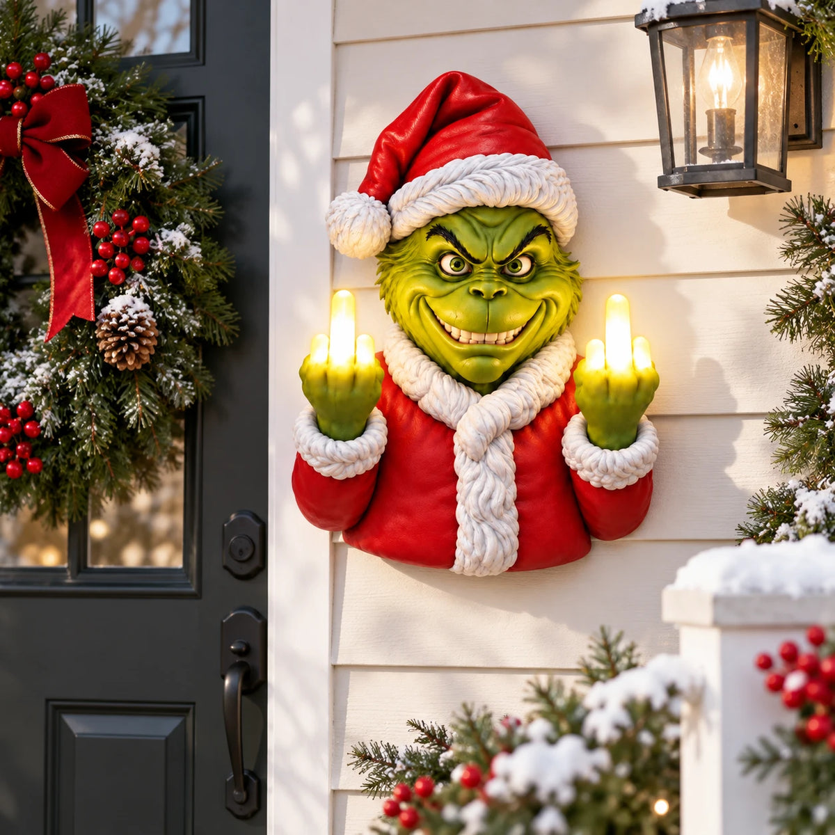 Naughty Christmas Glow – Funny Grinch Wall Light Decoration