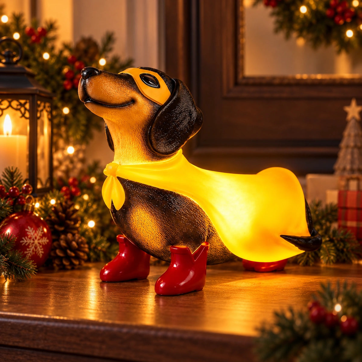 Superhero Dachshund LED Resin Decor