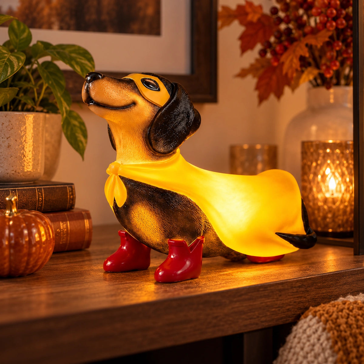Superhero Dachshund LED Resin Decor
