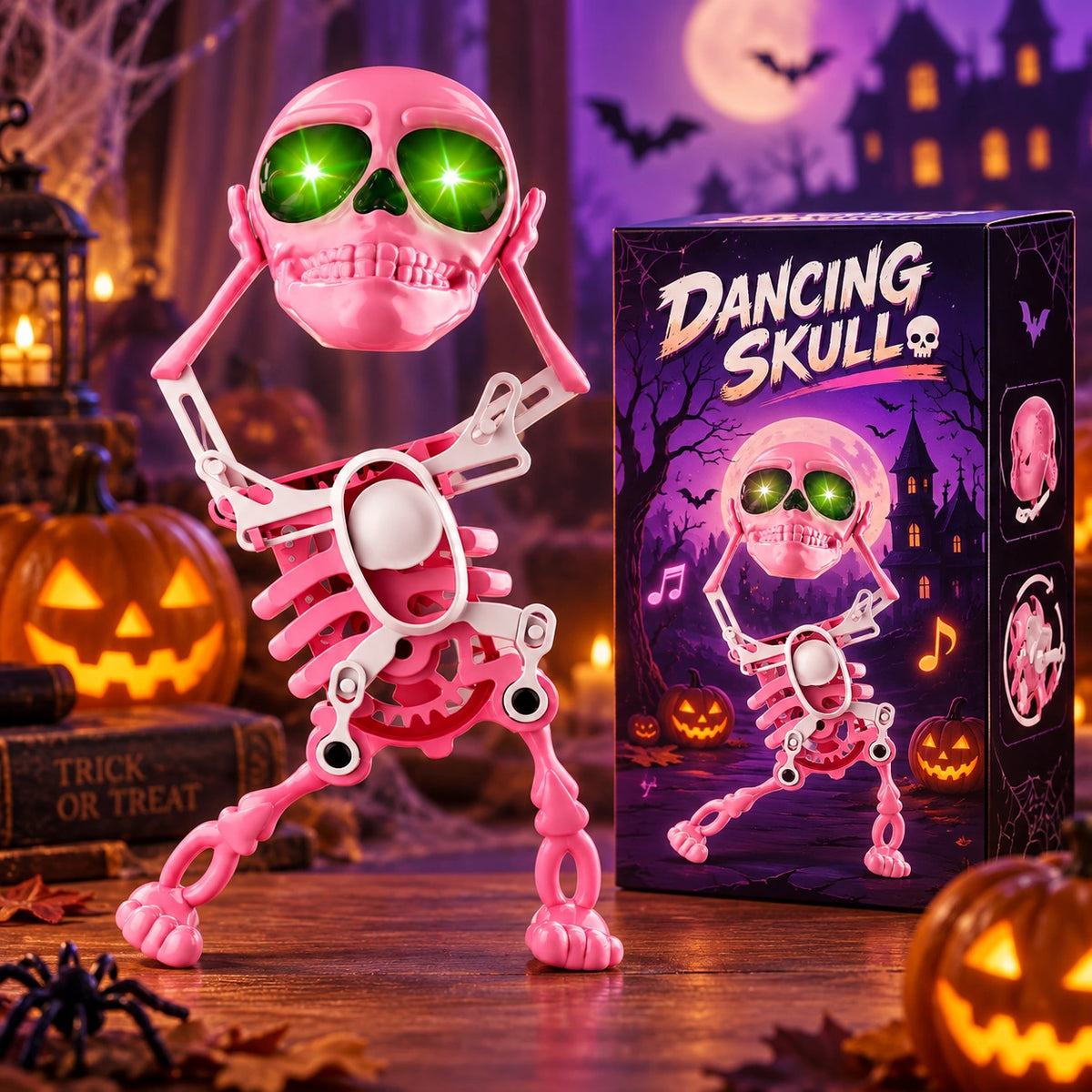 Dancing Skull Wind-Up Toy – Light-Up Halloween Skeleton