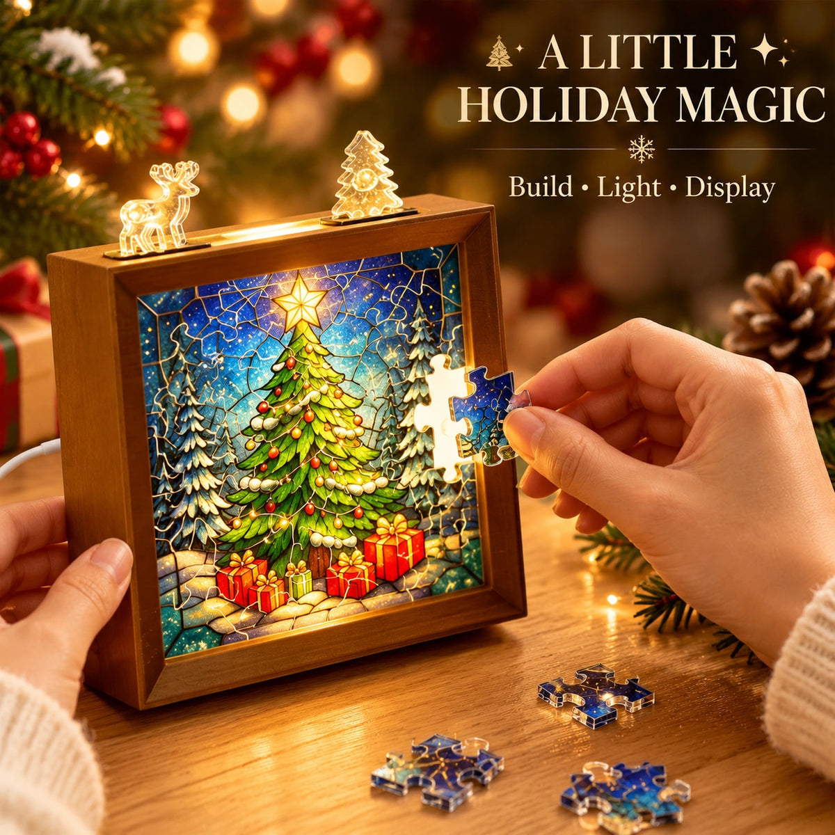 Christmas DIY Puzzle Night Light – Stained Glass Holiday Decor