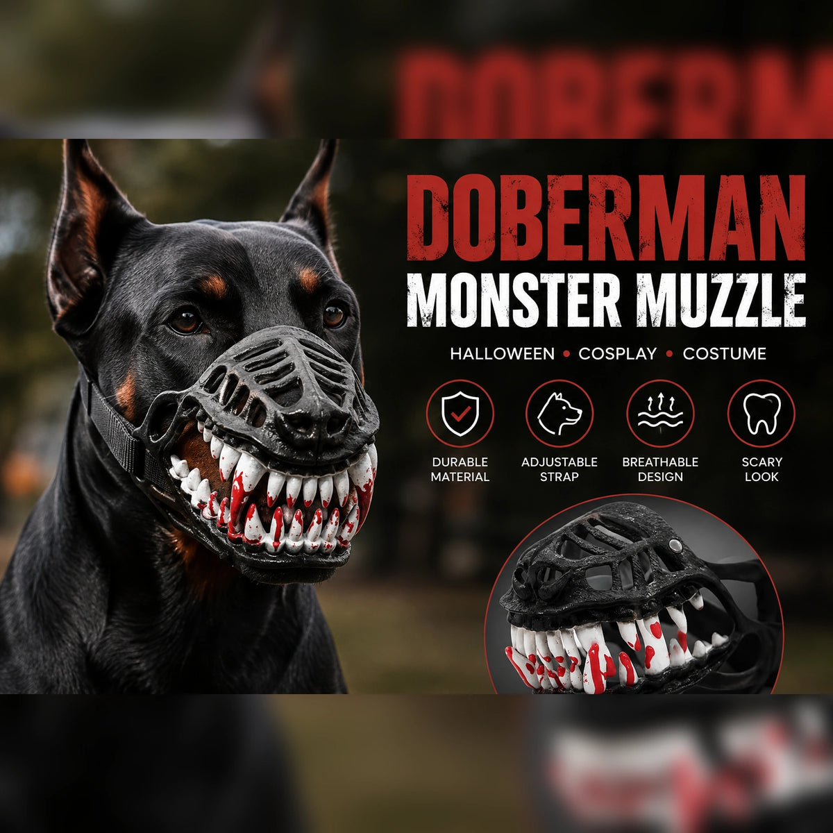 Doberman Horror Dog Muzzle – Halloween Monster Costume Mask
