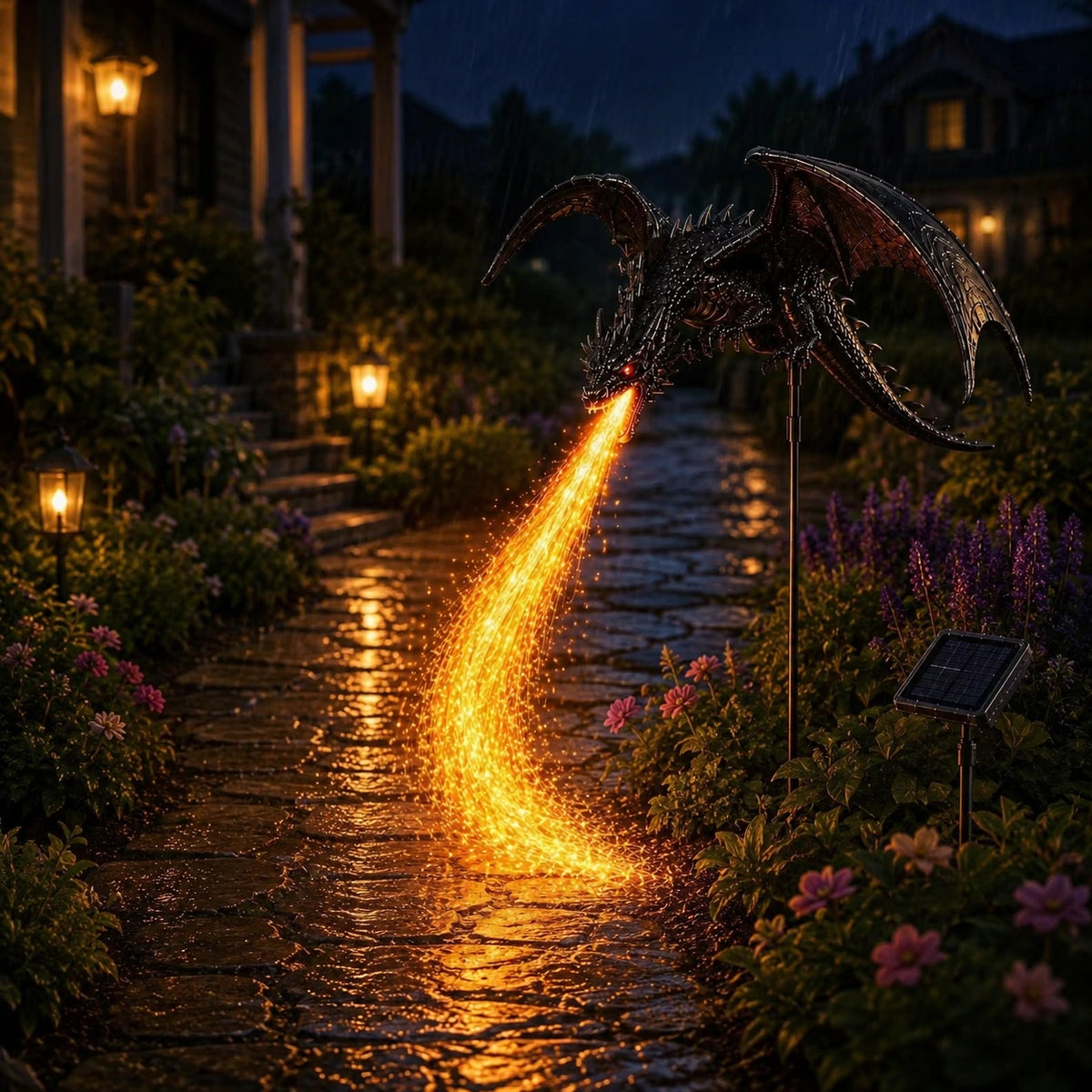 Solar Dragon Fire & Haunted Ghost Garden Light – Halloween Outdoor Decor