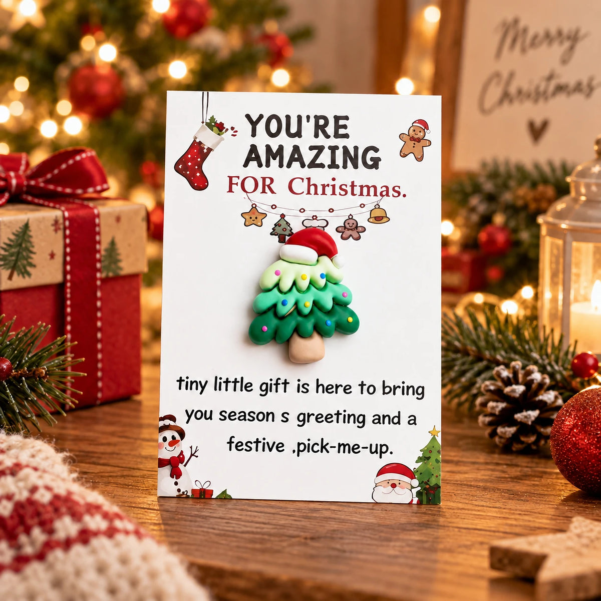 Christmas 3D Resin Greeting Card – Cute Holiday Pocket Gift Card with Festive Charms