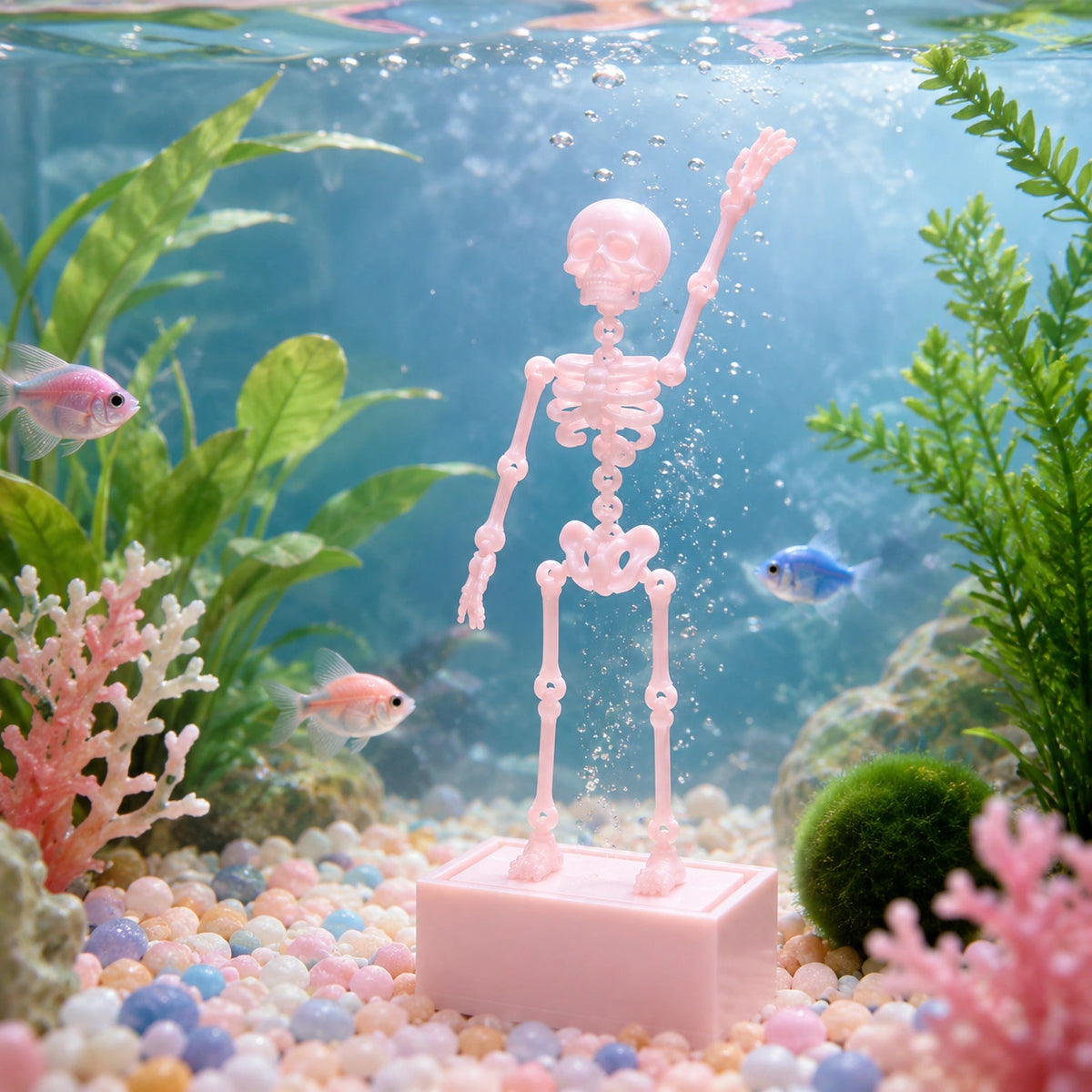Dancing Skeleton Aquarium Ornament – Air-Powered Glow Fish Tank Decor