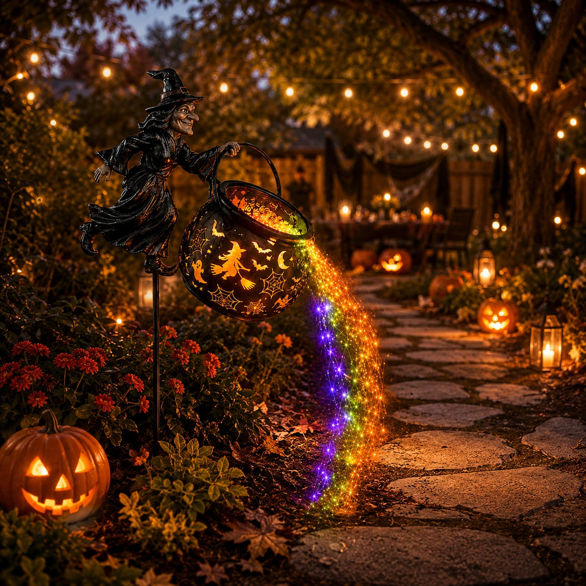 Halloween Witch Cauldron Garden Light