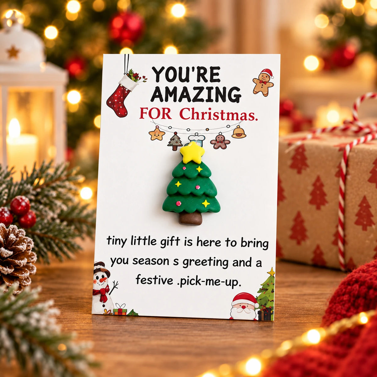 Christmas 3D Resin Greeting Card – Cute Holiday Pocket Gift Card with Festive Charms