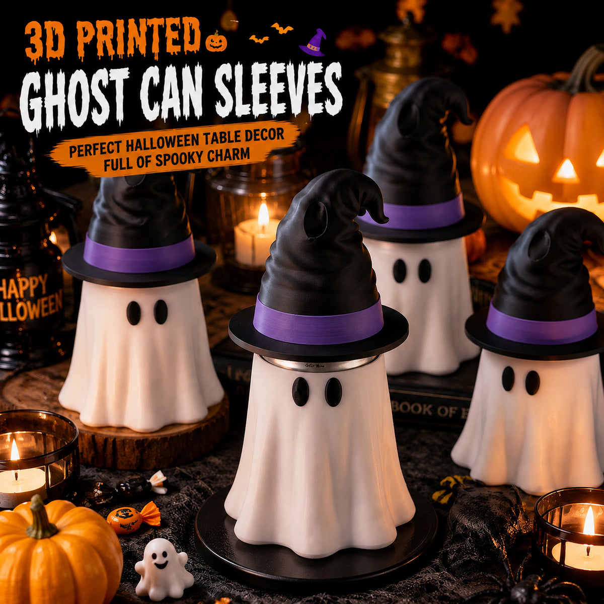 3D Printed Ghost Can Sleeve – Halloween Witch Hat Cup Holder