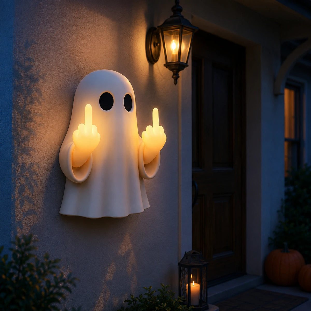 Halloween Ghost Middle Finger Night Light – Funny Glowing Wall Decor