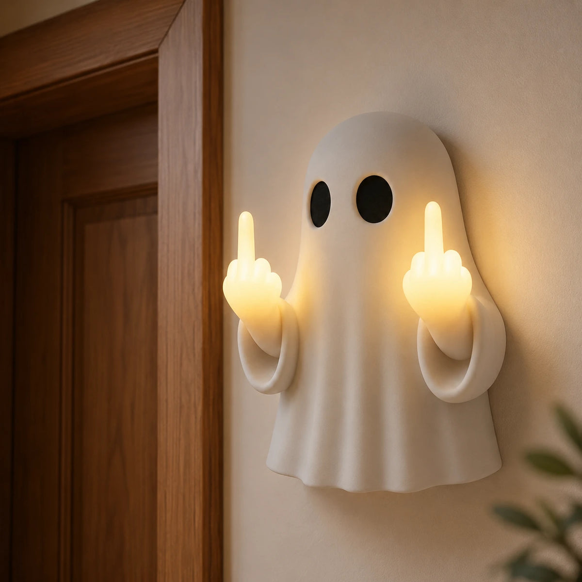 Halloween Ghost Middle Finger Night Light – Funny Glowing Wall Decor