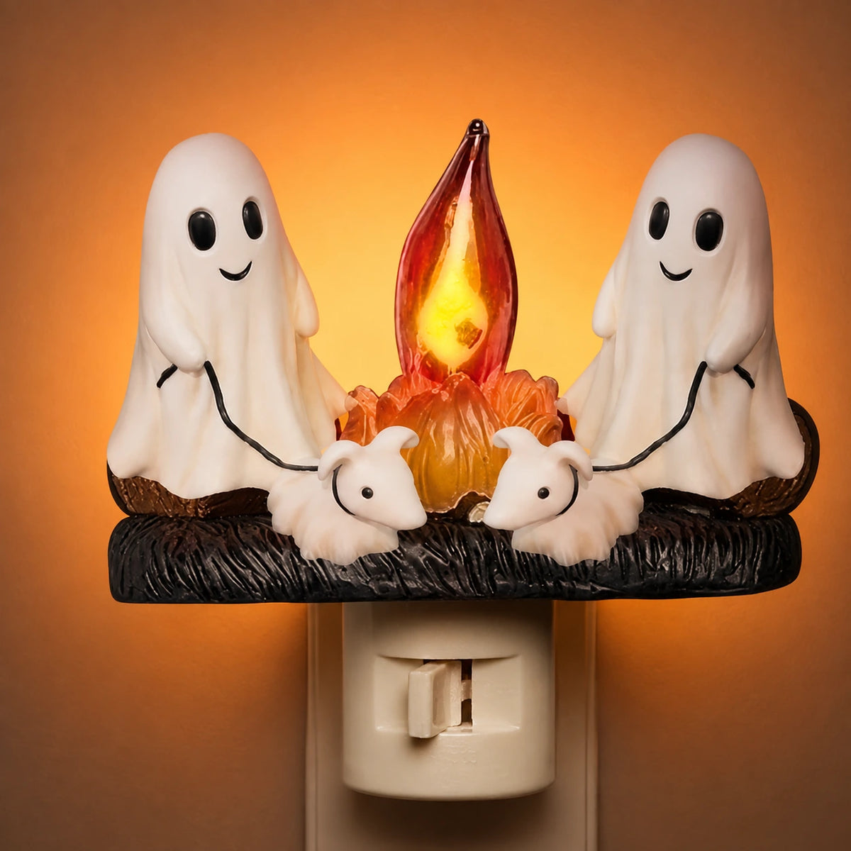 Cute Ghost Campfire Night Light – Cozy Halloween Plug-In Decor