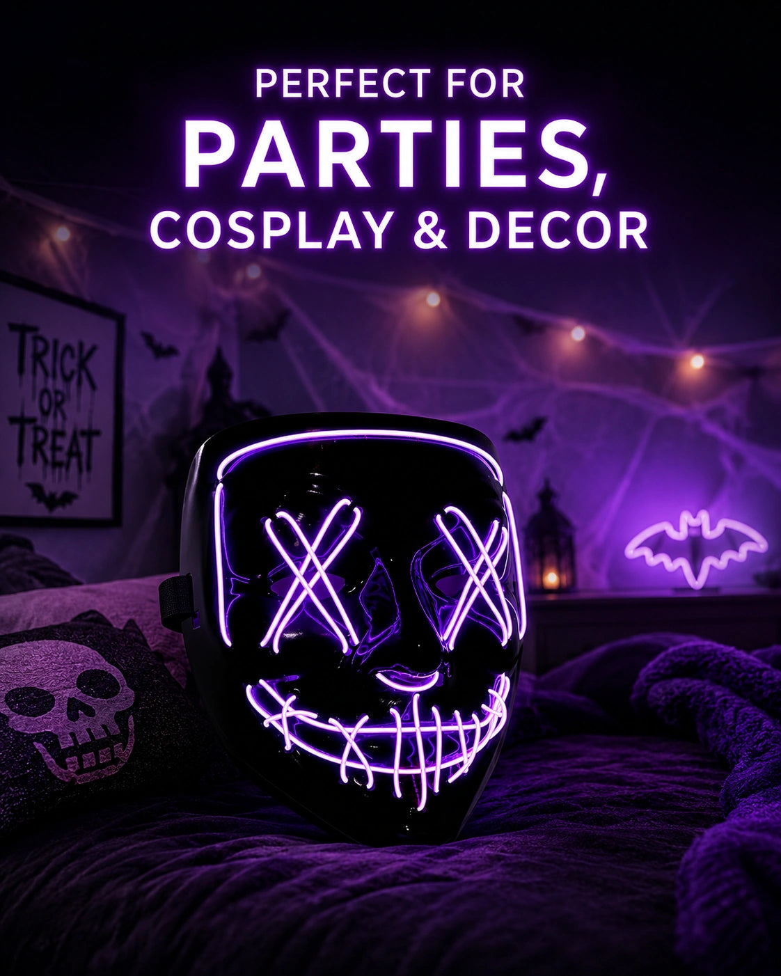 LED Glowing Clown Mask – Halloween Light-Up Costume Mask