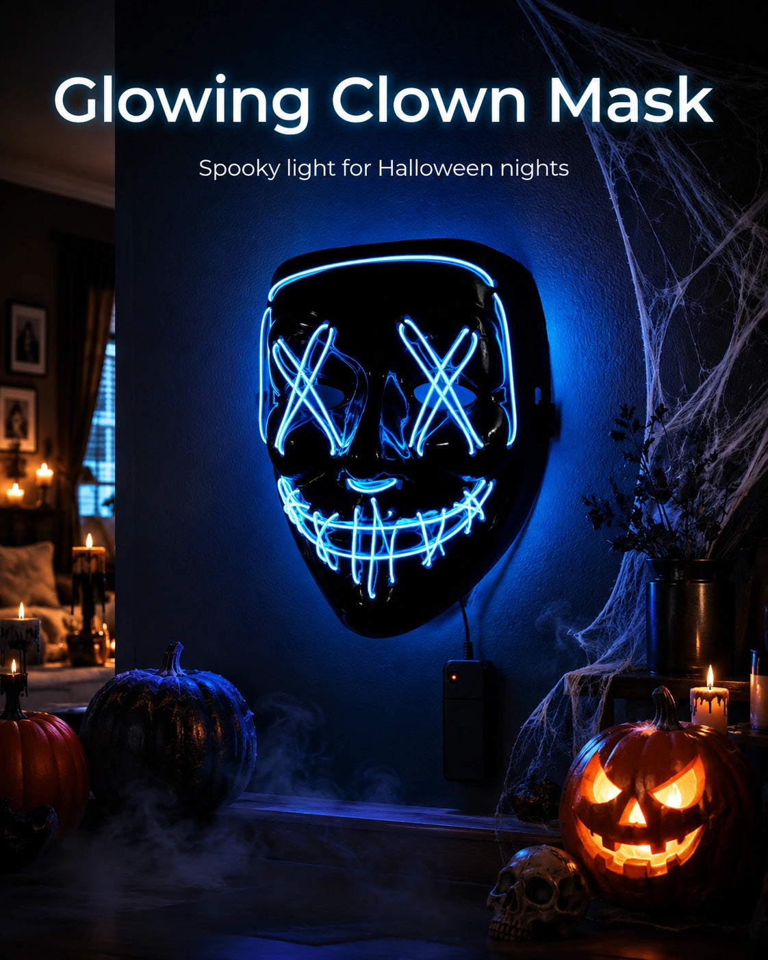 LED Glowing Clown Mask – Halloween Light-Up Costume Mask