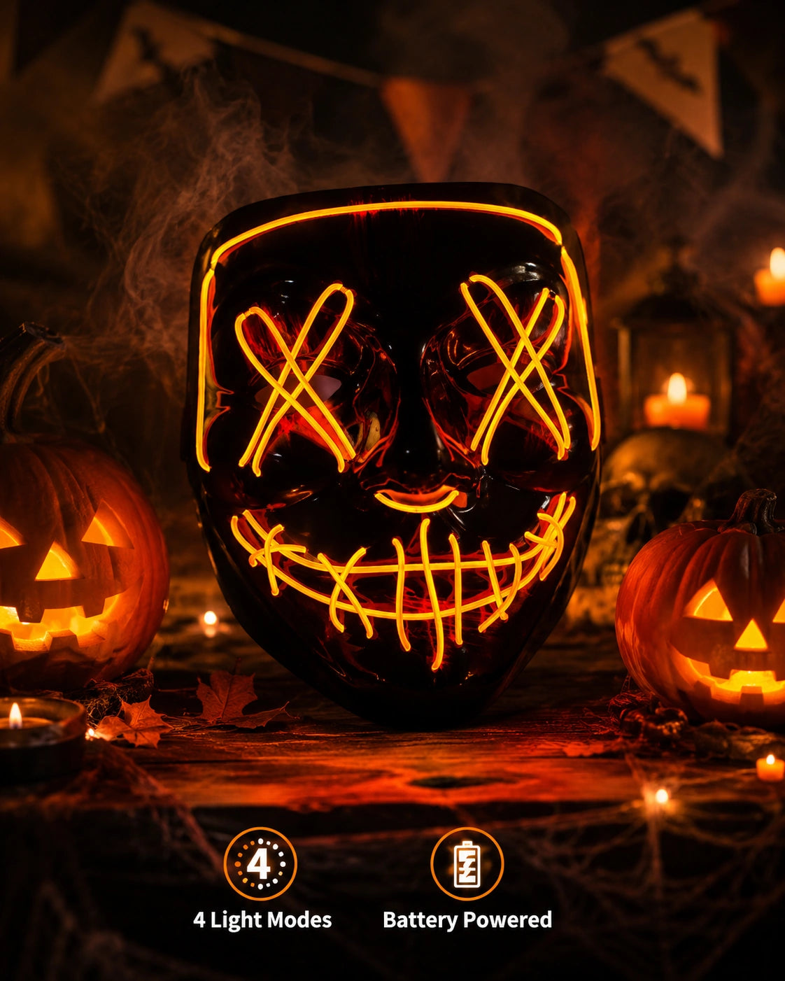 LED Glowing Clown Mask – Halloween Light-Up Costume Mask