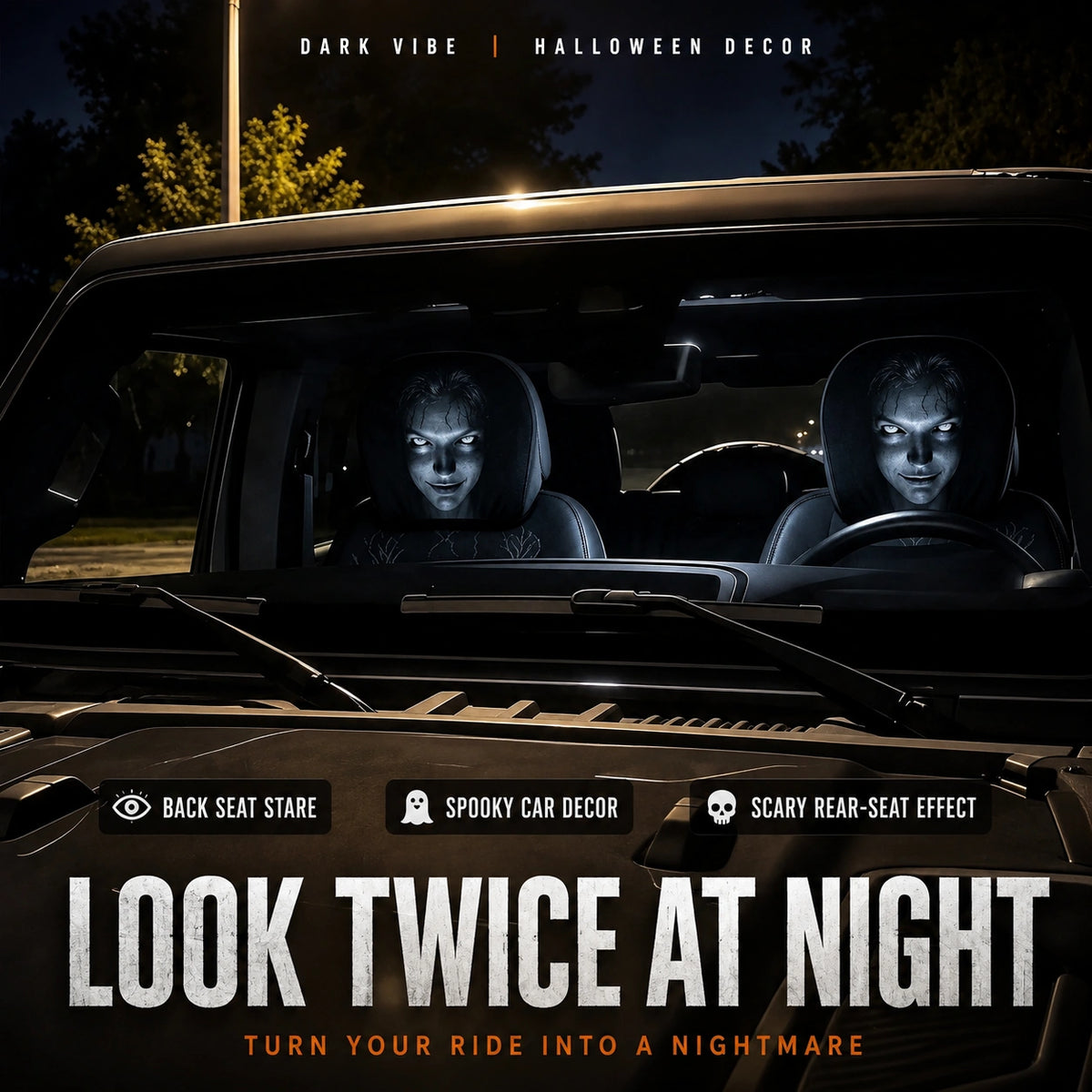 Scary Halloween Car Headrest Covers – Horror Face Seat Prank Decorations