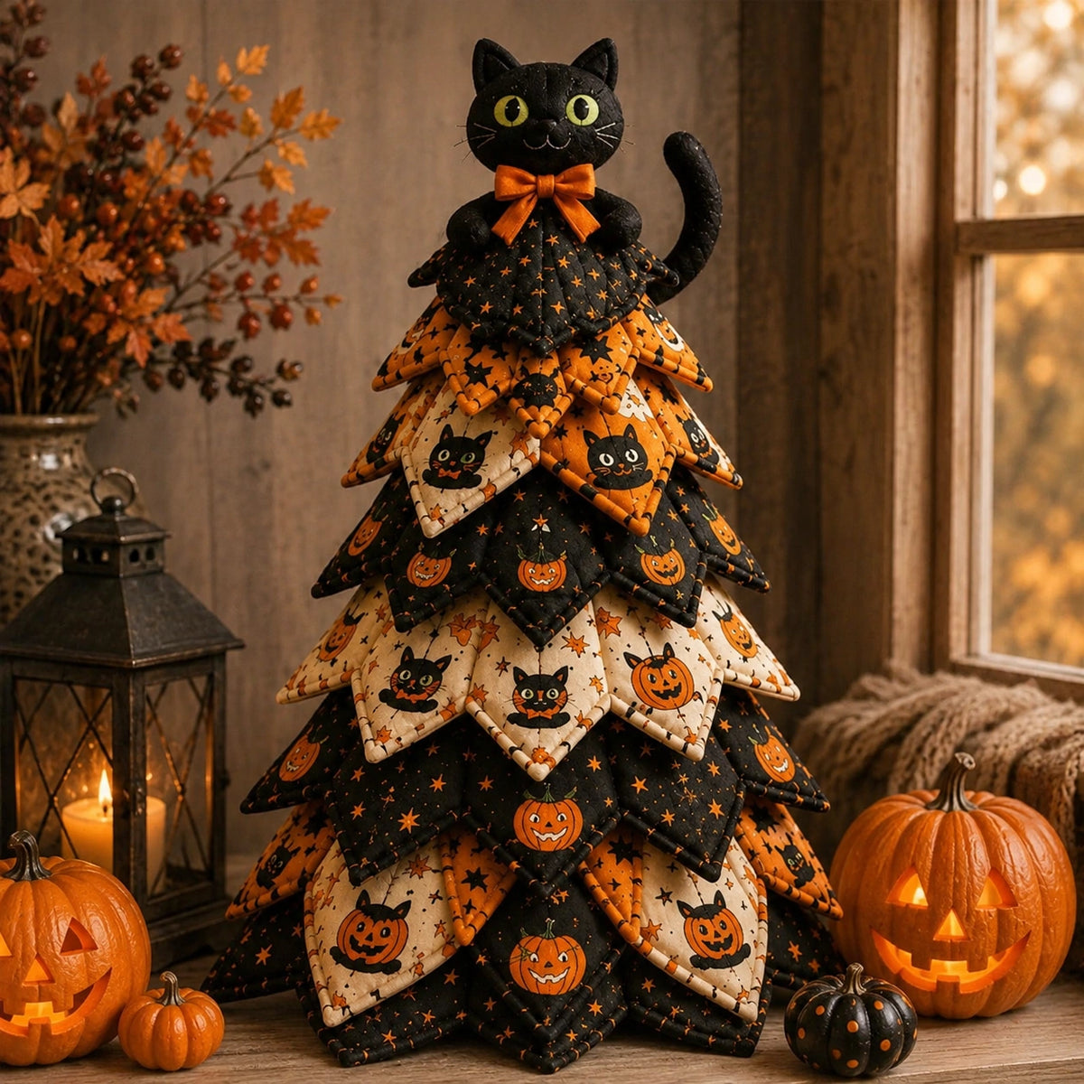 DIY Quilted Halloween Tree Craft Kit – Patchwork Fabric Tabletop Decor
