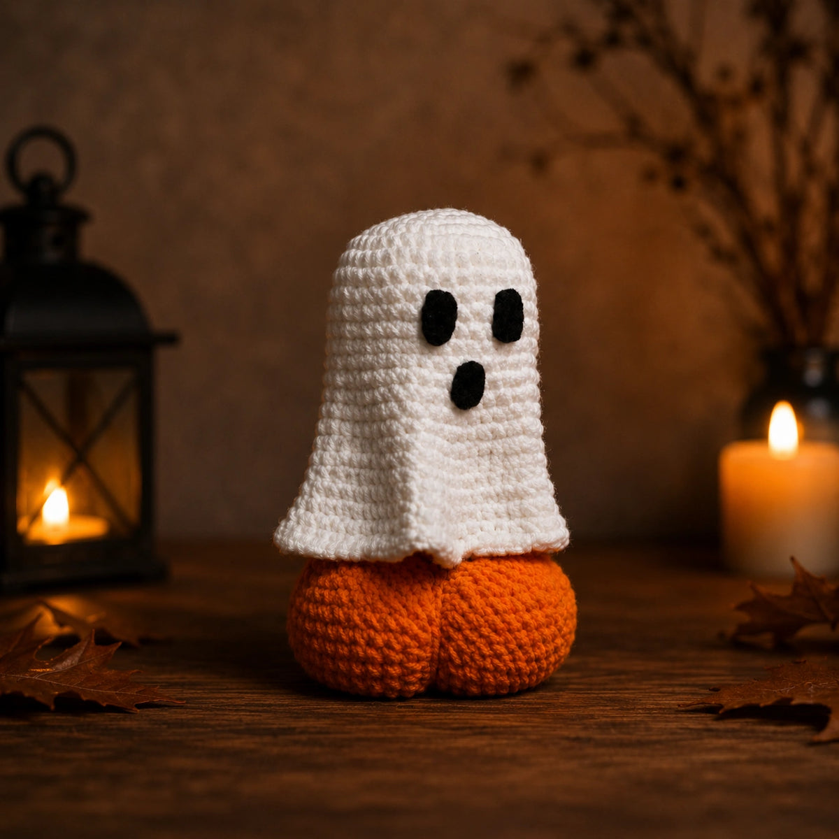 Handmade Crochet Halloween Ghost & Pumpkin Decor – Cute Spooky Tabletop Ornament