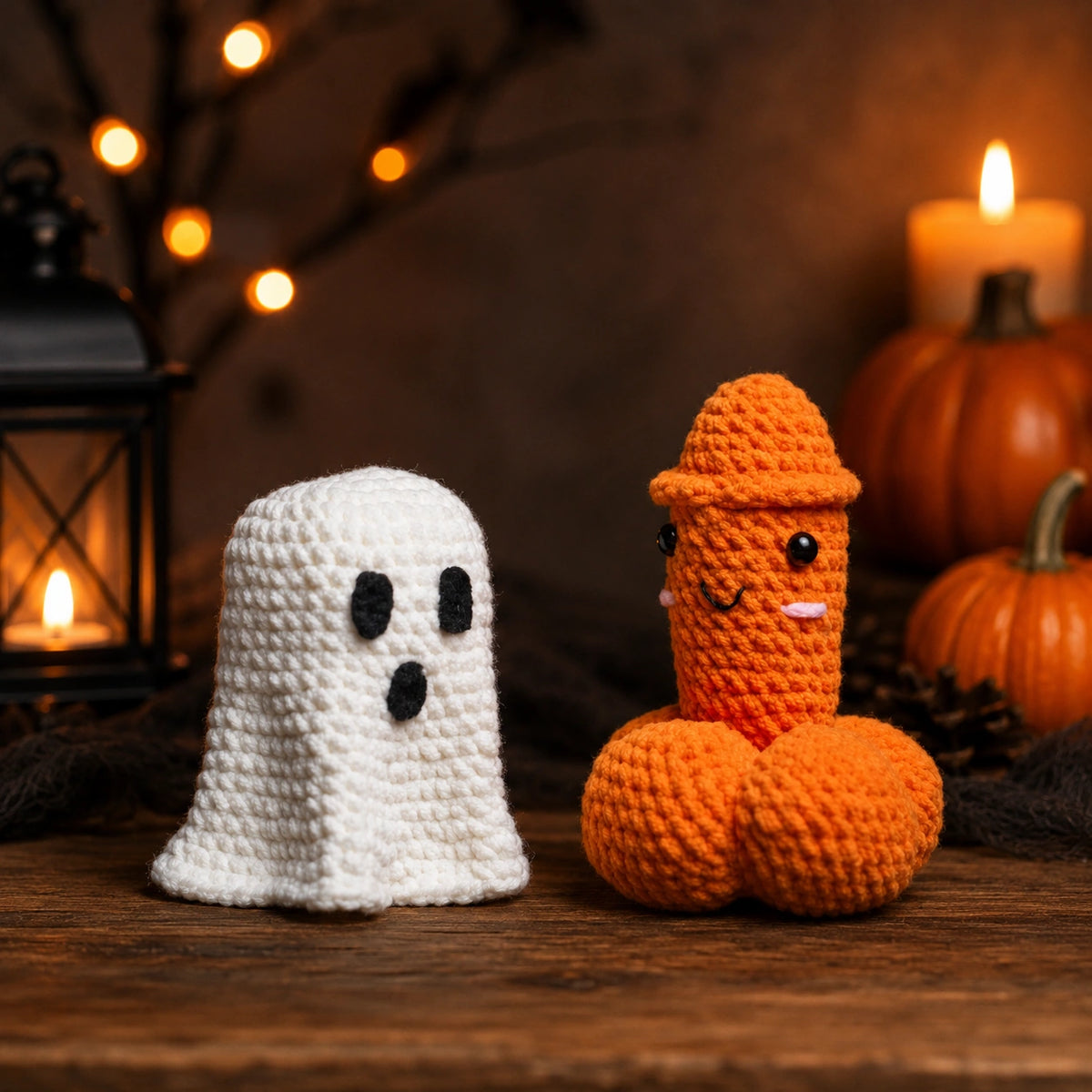 Handmade Crochet Halloween Ghost & Pumpkin Decor – Cute Spooky Tabletop Ornament