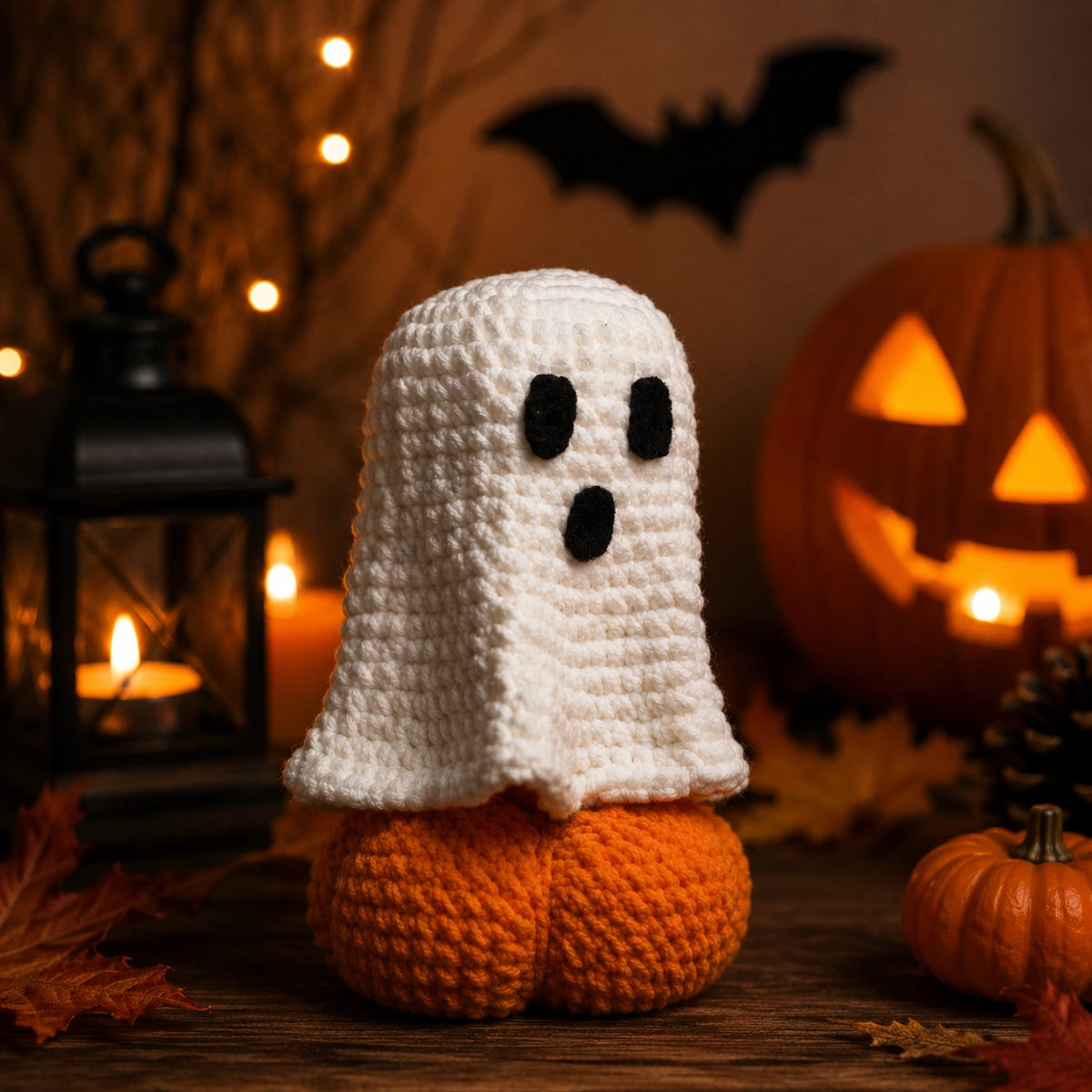 Handmade Crochet Halloween Ghost & Pumpkin Decor – Cute Spooky Tabletop Ornament