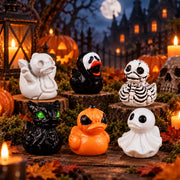 Halloween Resin Duck Figurines – Spooky Ghost, Skeleton & Pumpkin Mini Decorations