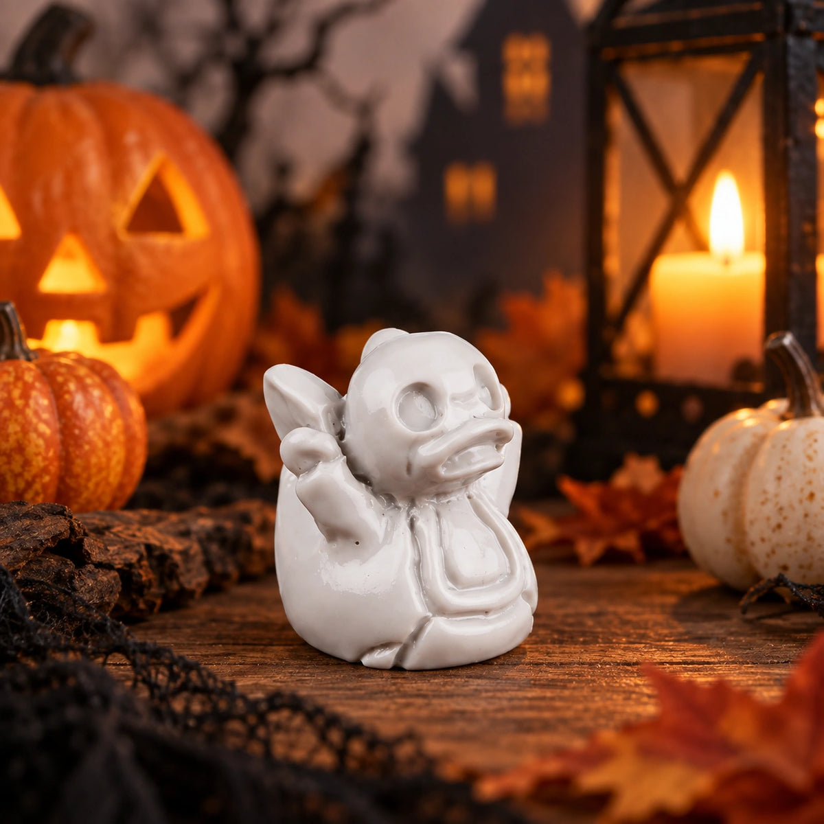 Halloween Resin Duck Figurines – Spooky Ghost, Skeleton & Pumpkin Mini Decorations