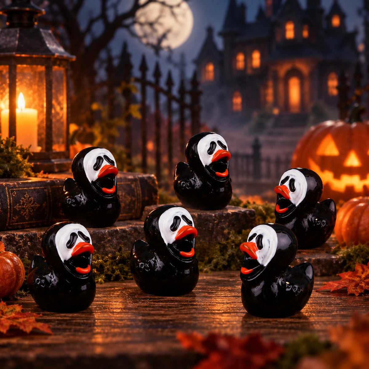 Halloween Resin Duck Figurines – Spooky Ghost, Skeleton & Pumpkin Mini Decorations