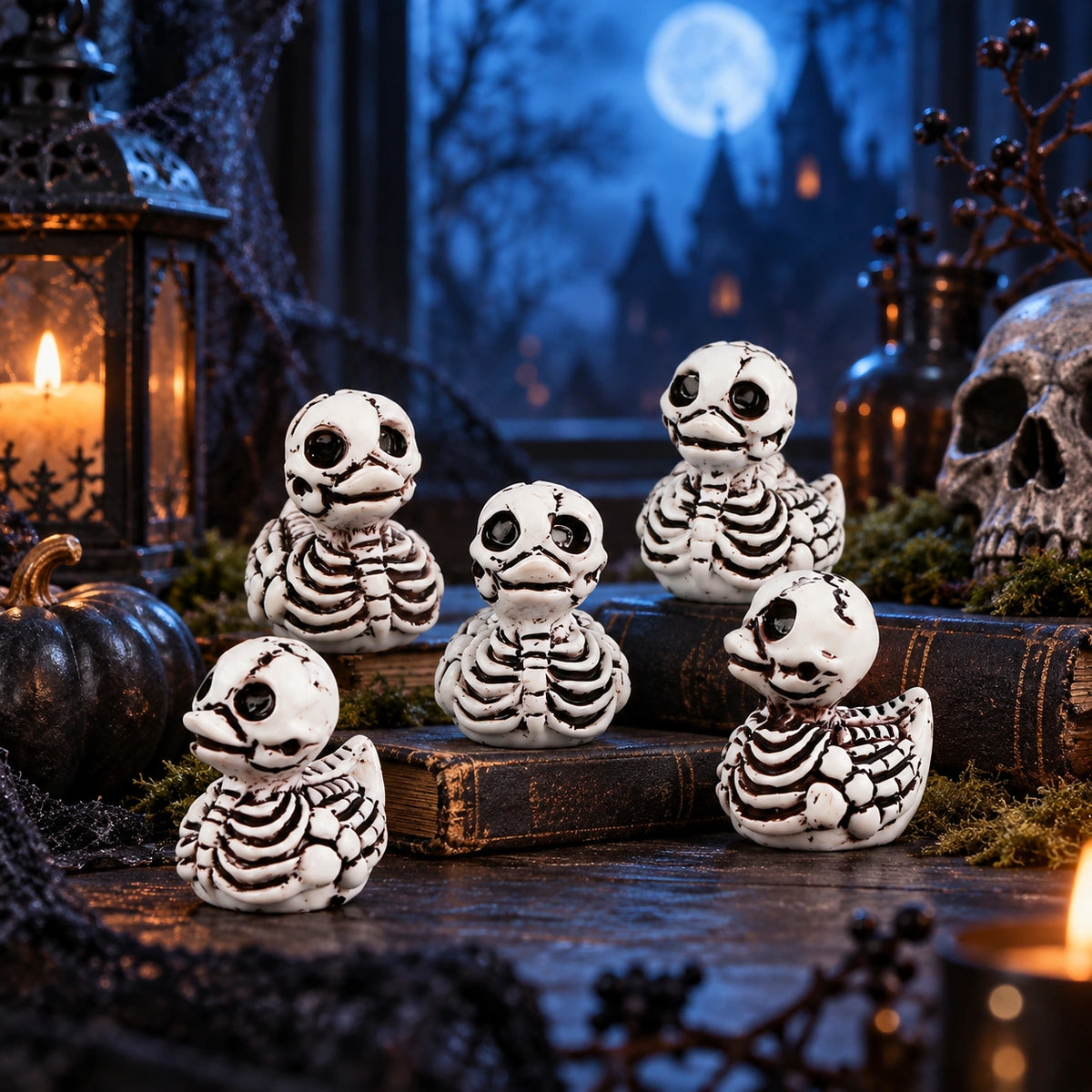 Halloween Resin Duck Figurines – Spooky Ghost, Skeleton & Pumpkin Mini Decorations