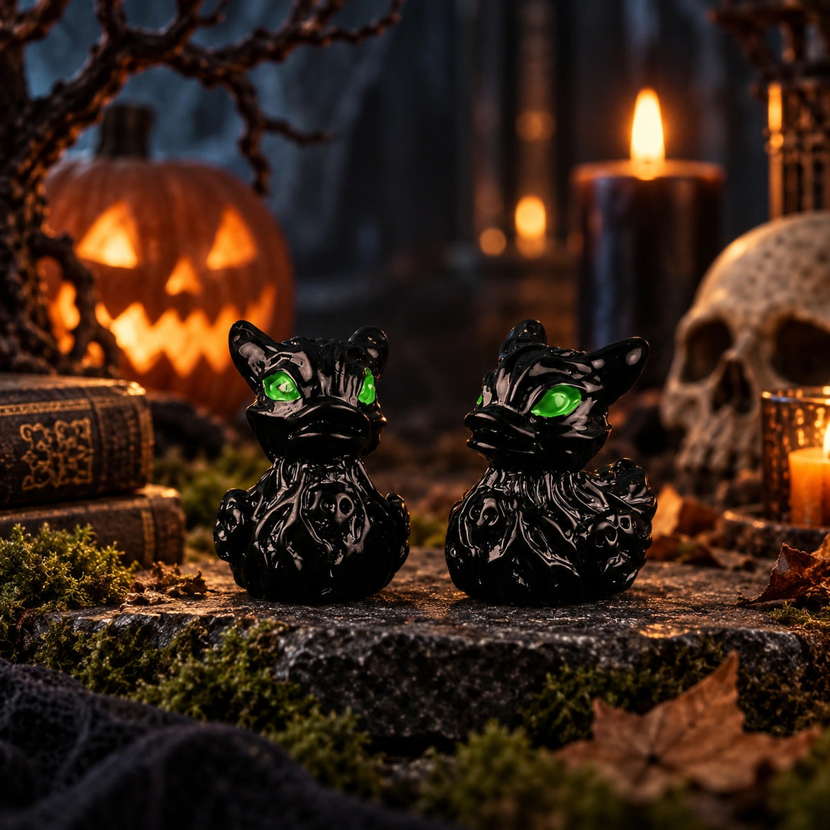 Halloween Resin Duck Figurines – Spooky Ghost, Skeleton & Pumpkin Mini Decorations
