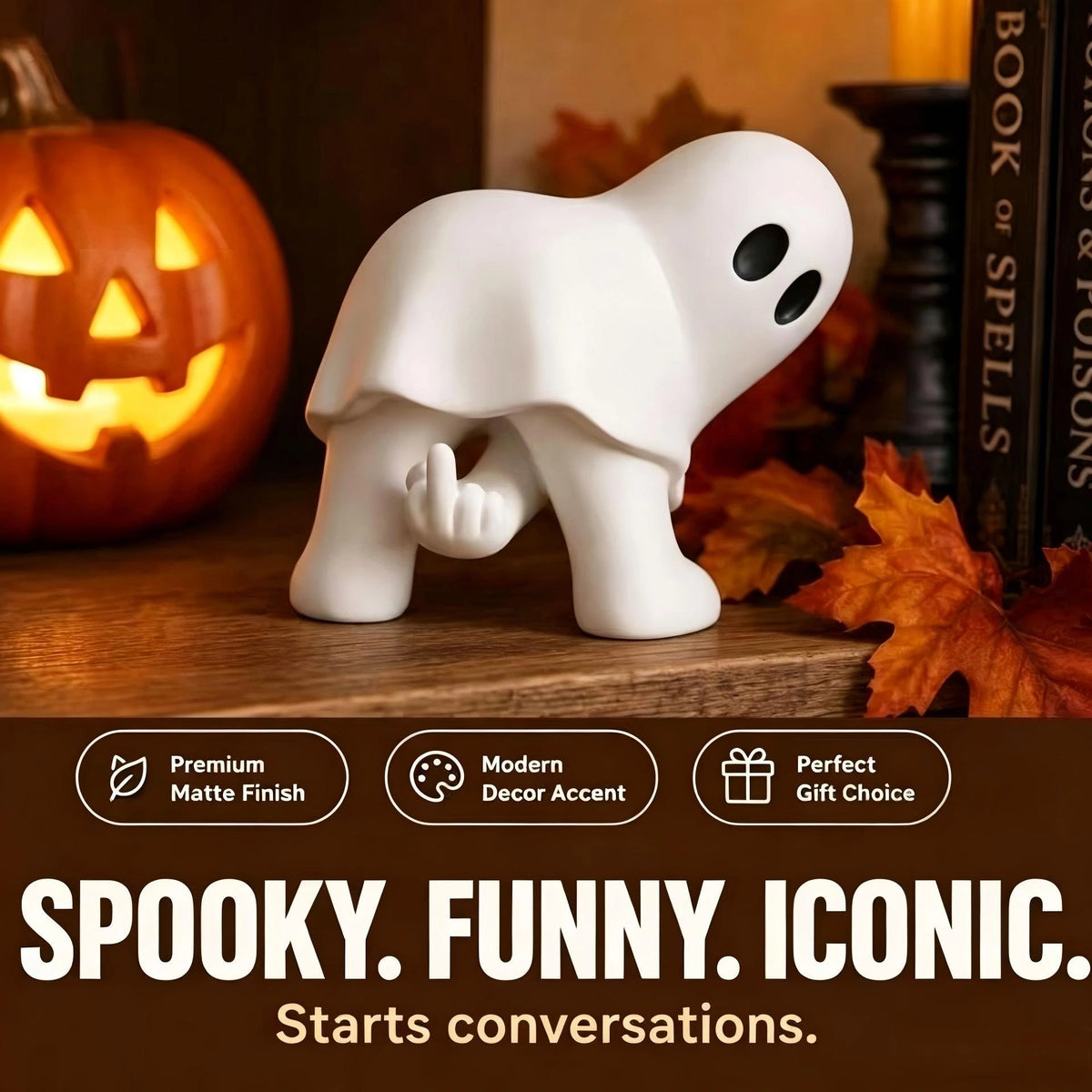 Funny Middle Finger Ghost Figurine – Halloween Desktop Decor