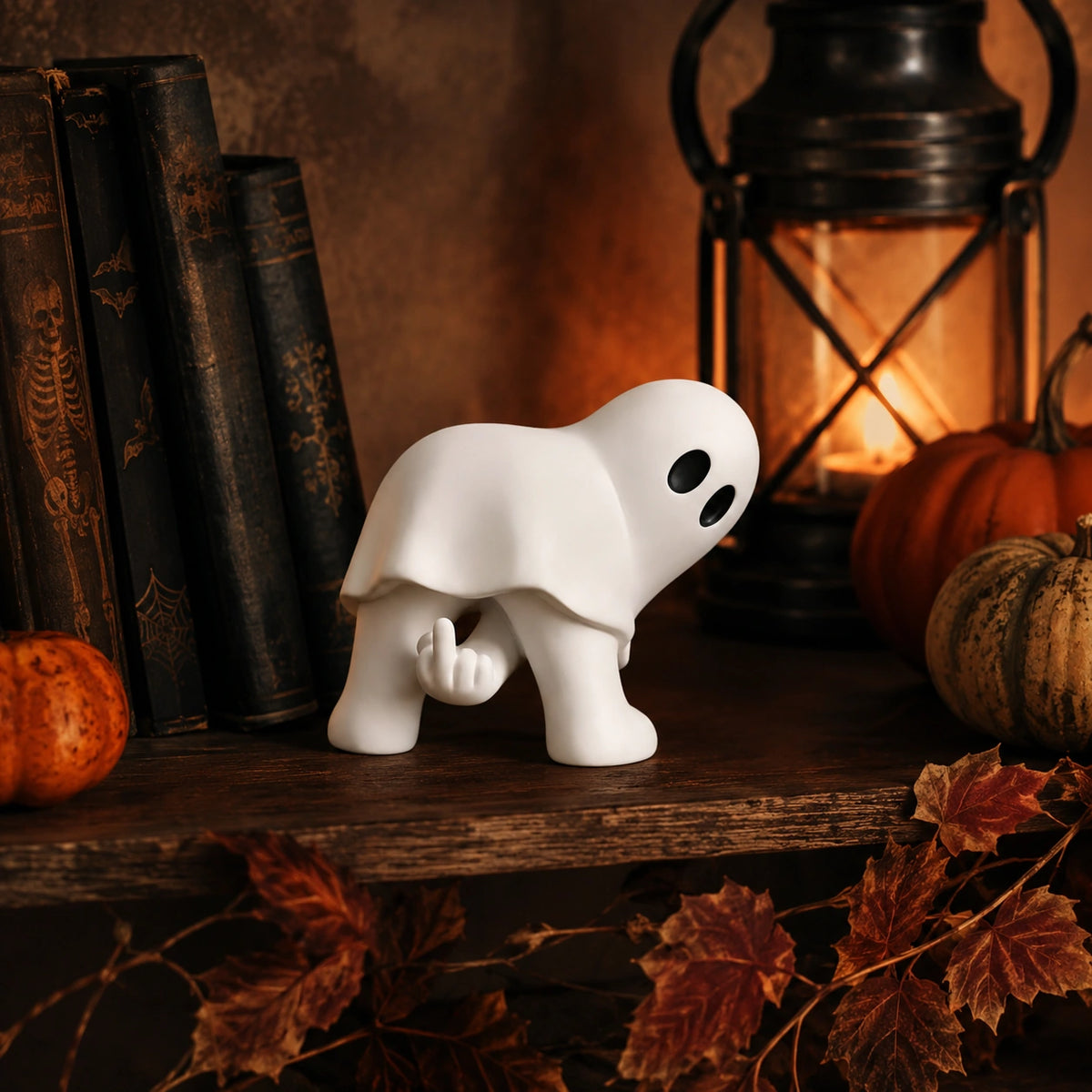 Funny Middle Finger Ghost Figurine – Halloween Desktop Decor