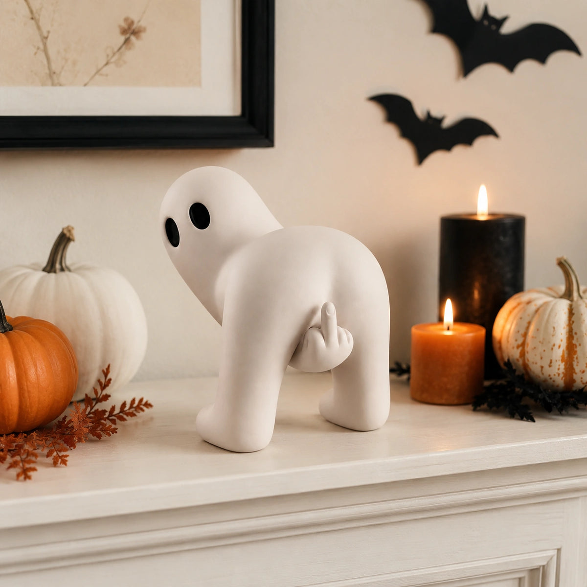Funny Middle Finger Ghost Figurine – Halloween Desktop Decor