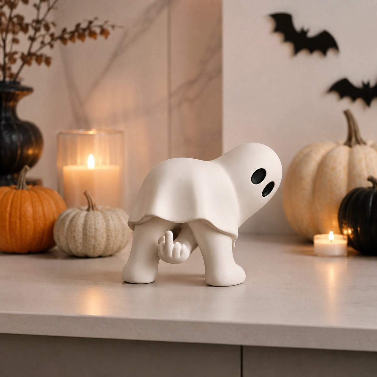 Funny Middle Finger Ghost Figurine – Halloween Desktop Decor