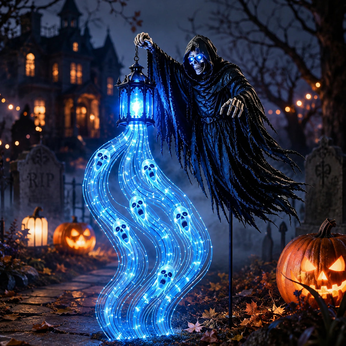 Solar Dragon Fire & Haunted Ghost Garden Light – Halloween Outdoor Decor