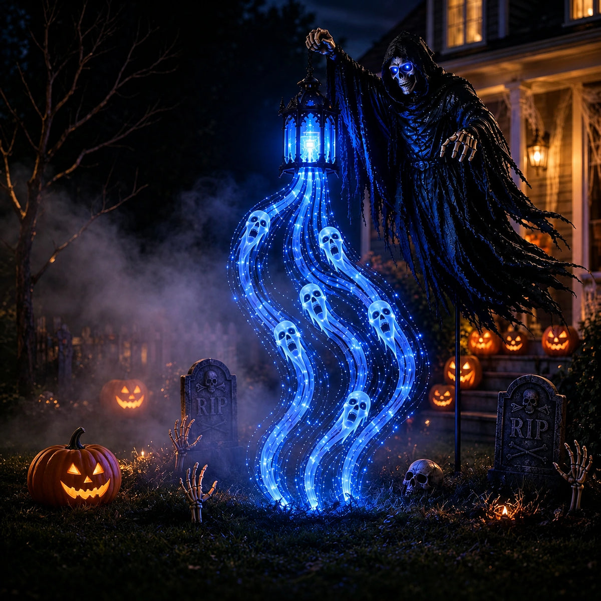 Solar Dragon Fire & Haunted Ghost Garden Light – Halloween Outdoor Decor