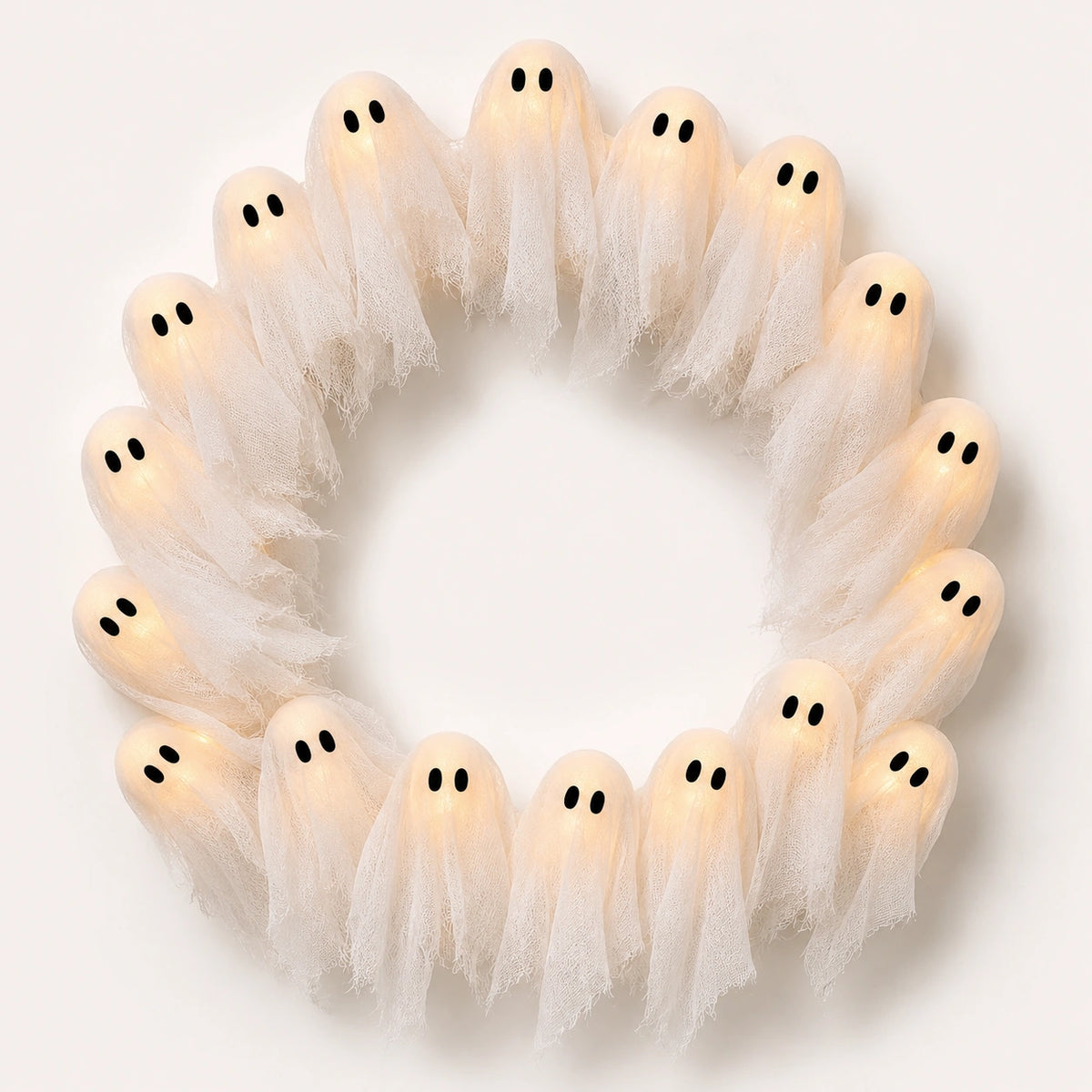 Light-Up Ghost Wreath – Halloween LED Door & Wall Decor